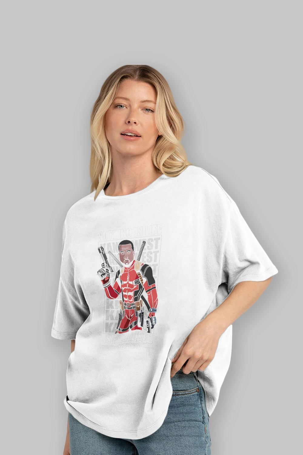 Kanye West Deadpool Ön Baskılı Oversize t-shirt Erkek Kadın Unisex %100 Pamuk tişort