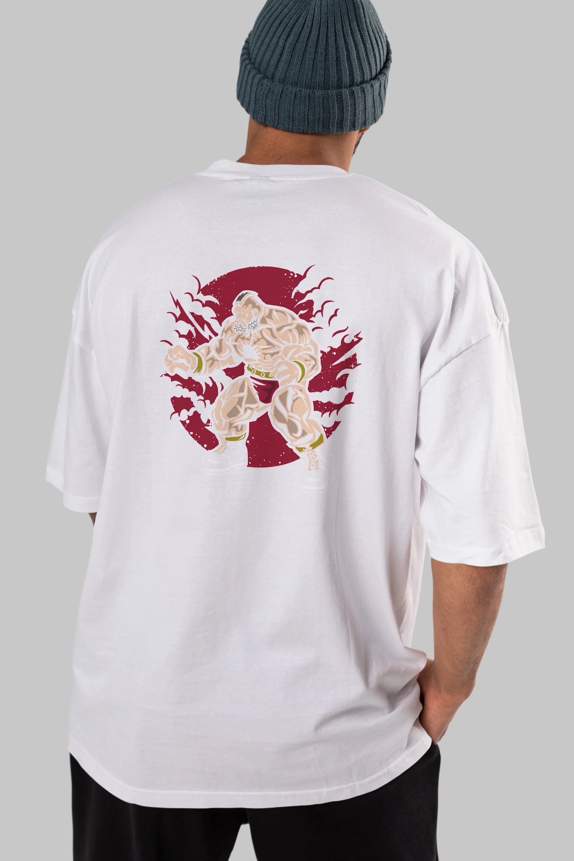 ZANGGIEF Arka Baskılı Oversize t-shirt Erkek Kadın Unisex %100 Pamuk
