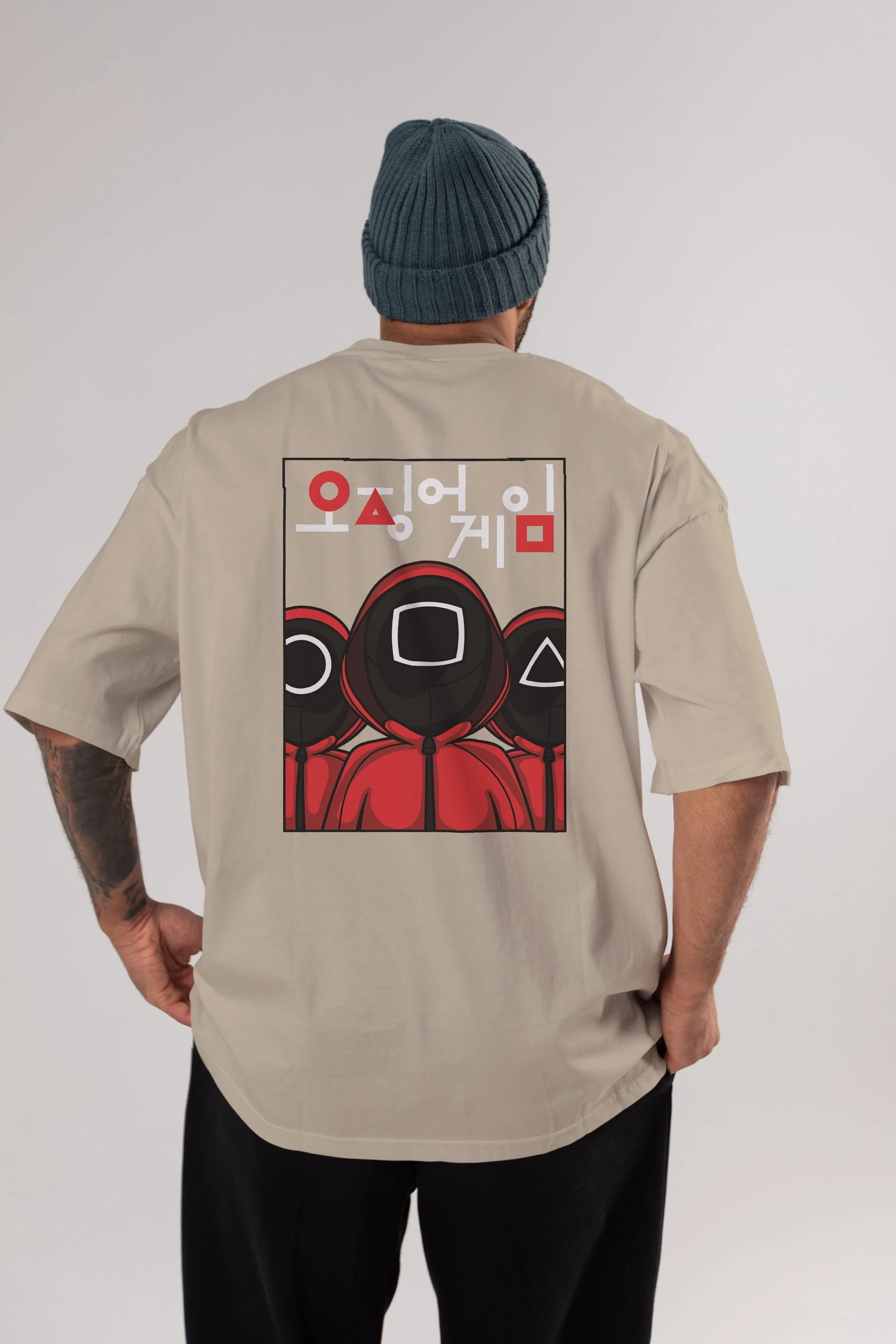 Squid Game (7) Arka Baskılı Oversize t-shirt Erkek Kadın Unisex %100 Pamuk Bisiklet Yaka tişort