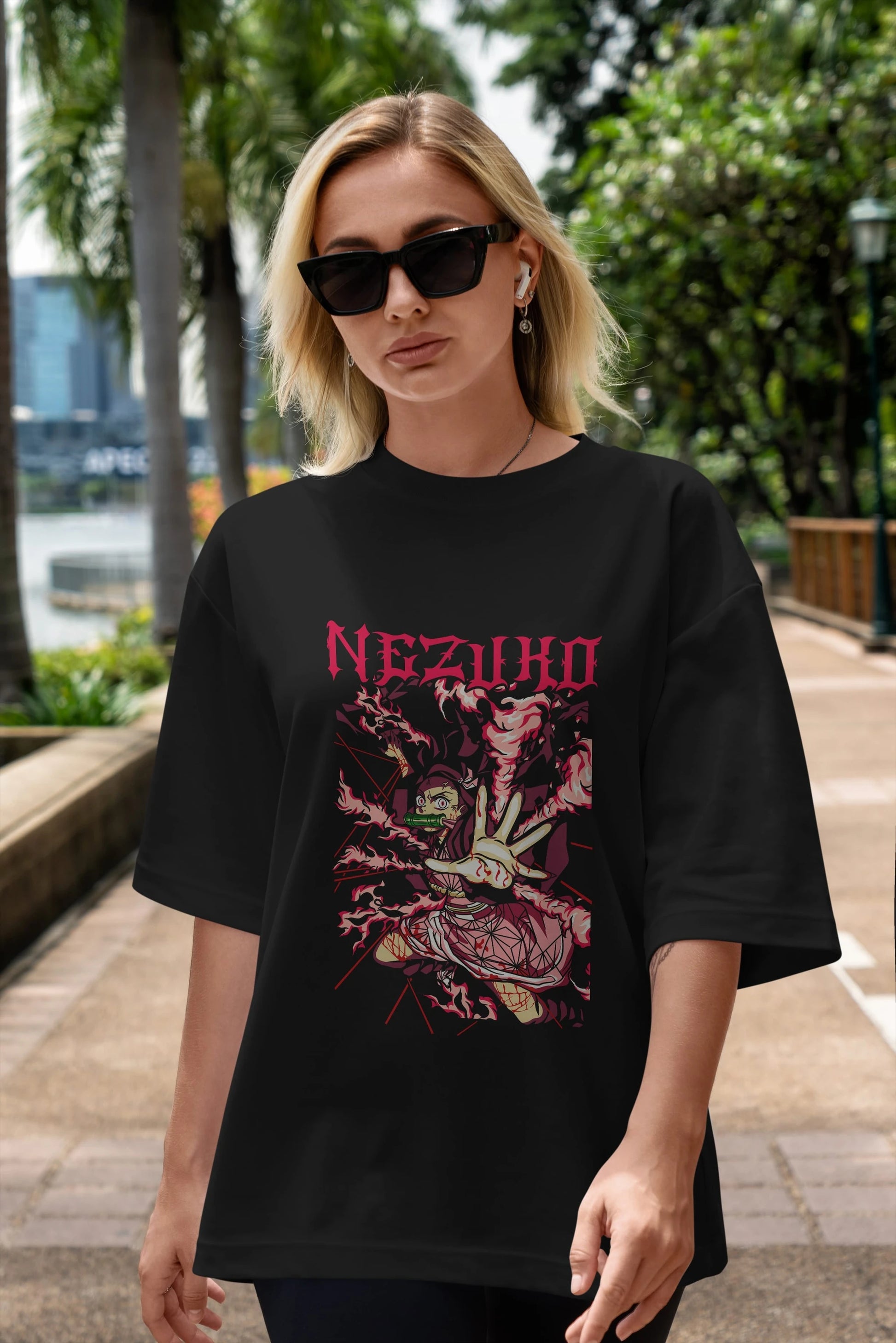 NEZUKO KAMADO Anime Ön Baskılı Oversize t-shirt %100 pamuk Erkek Kadın Unisex