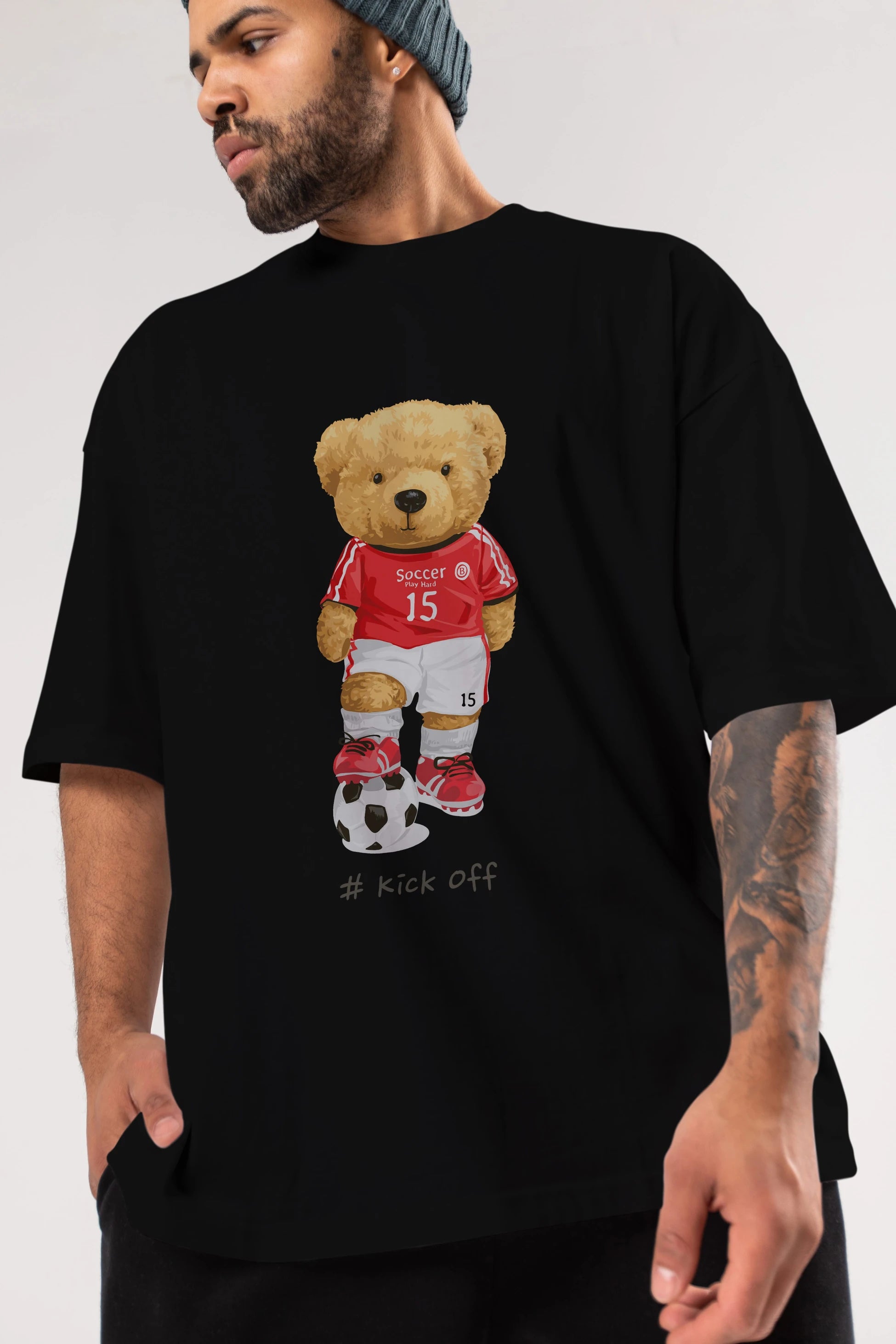 Teddy Bear Kick Off Ön Baskılı Oversize t-shirt Erkek Kadın Unisex %100 Pamuk