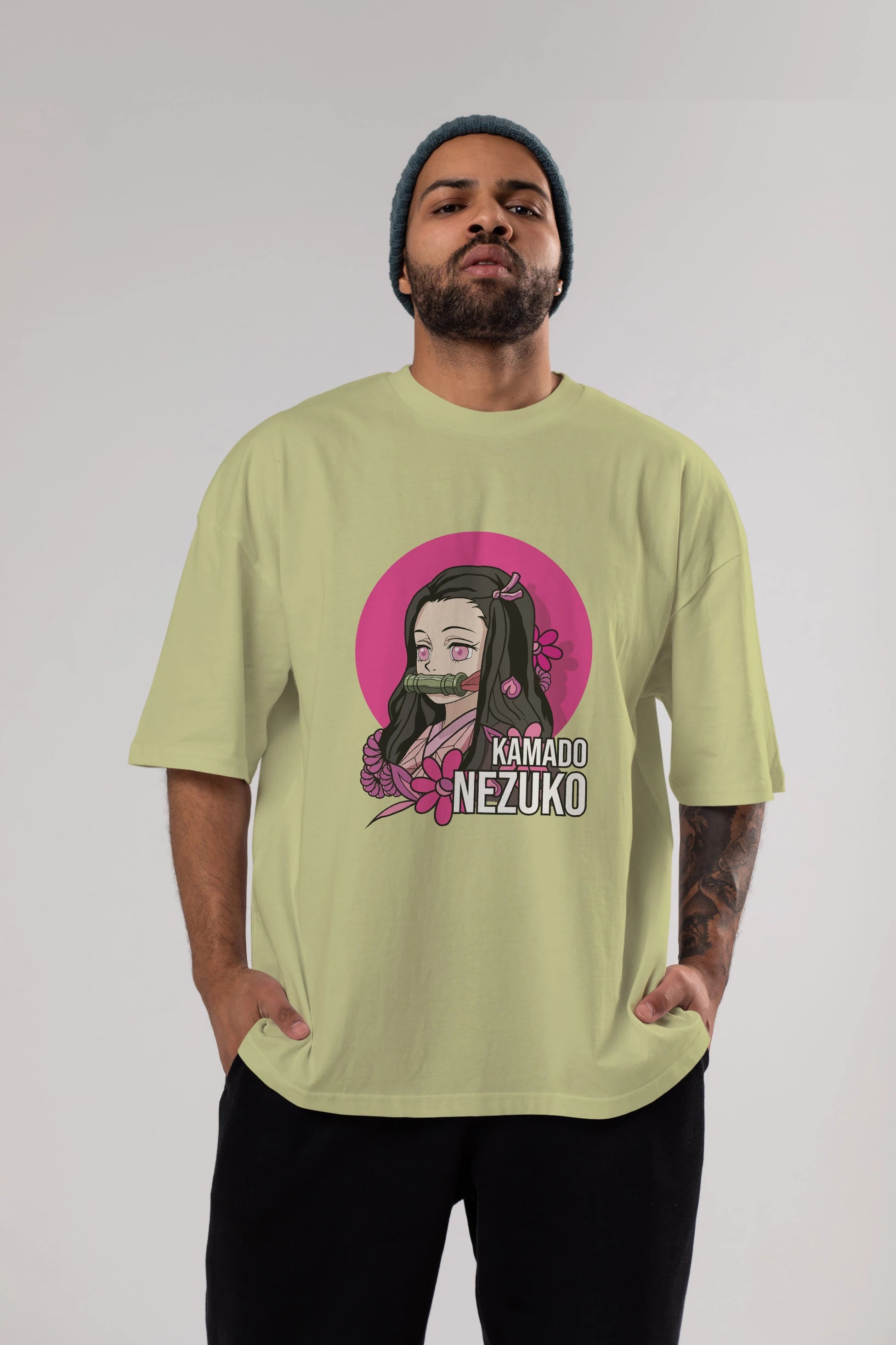 Nezuko Kamado 2 Anime Ön Baskılı Oversize t-shirt %100 pamuk Erkek Kadın Unisex
