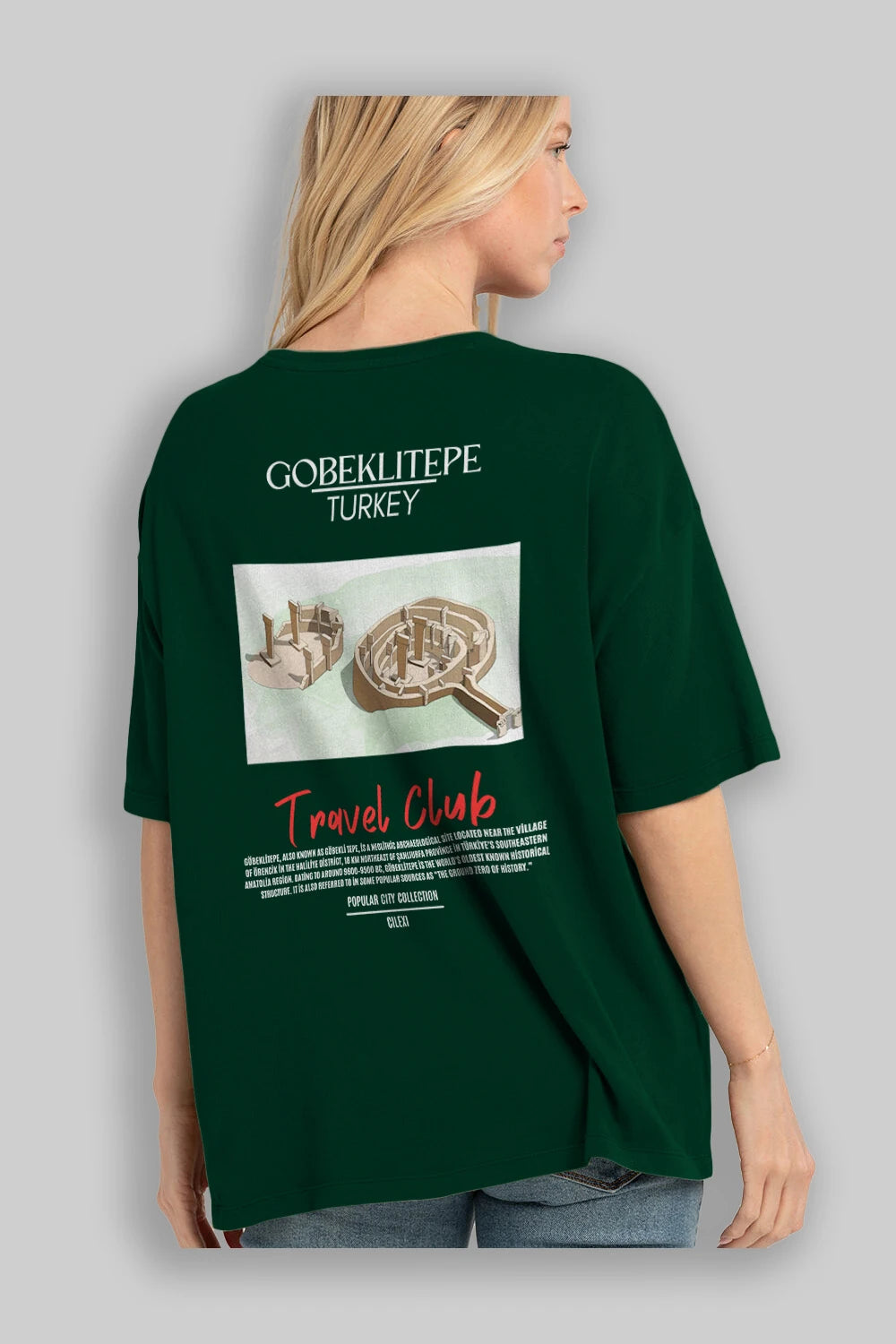 Gobeklitepe Turkey Arka Baskılı Oversize t-shirt Erkek Kadın Pamuk Bisiklet Yaka tişort