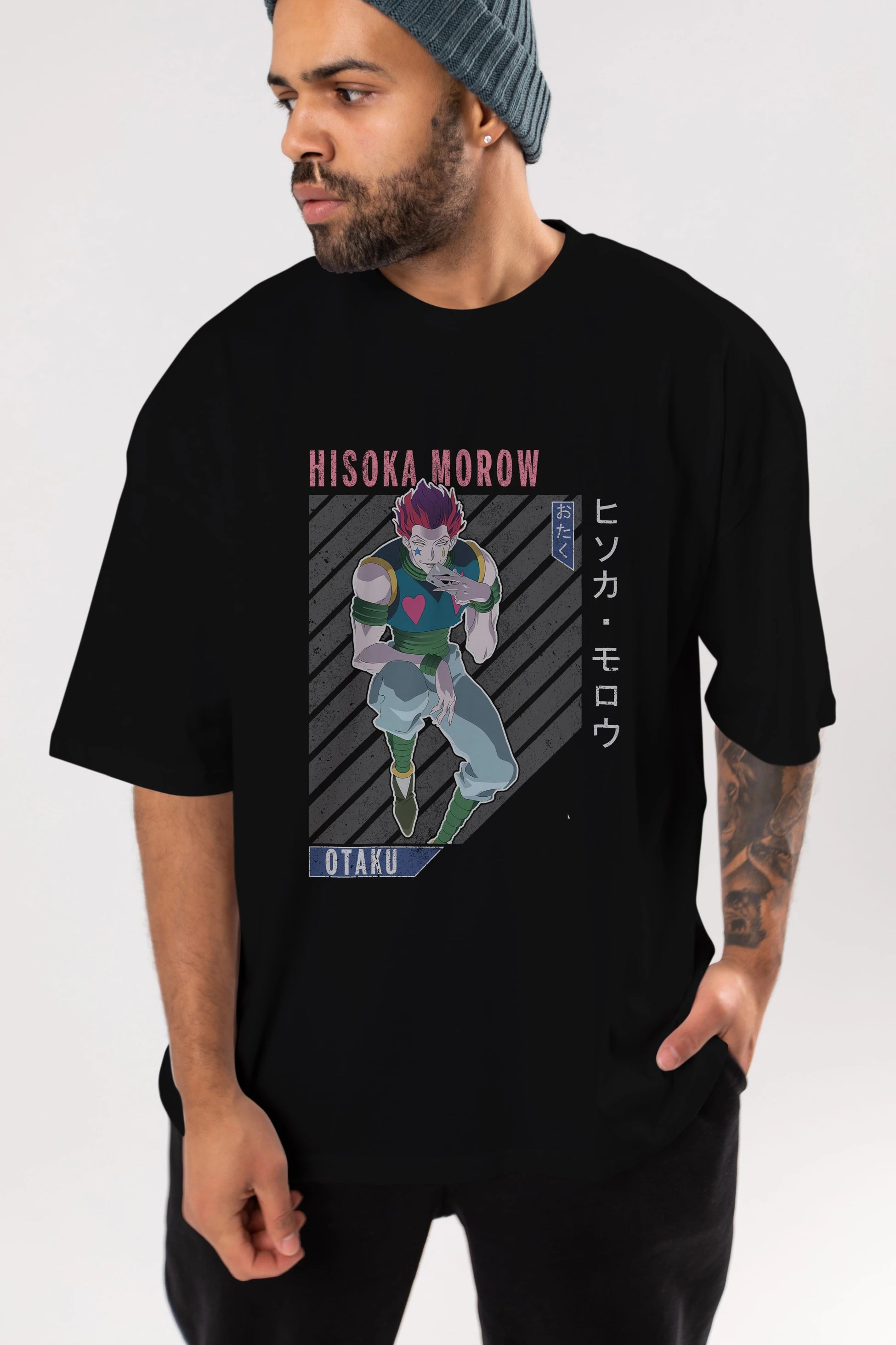 Hisoka Morow 2 2 Anime Ön Baskılı Oversize t-shirt %100 pamuk Erkek Kadın Unisex