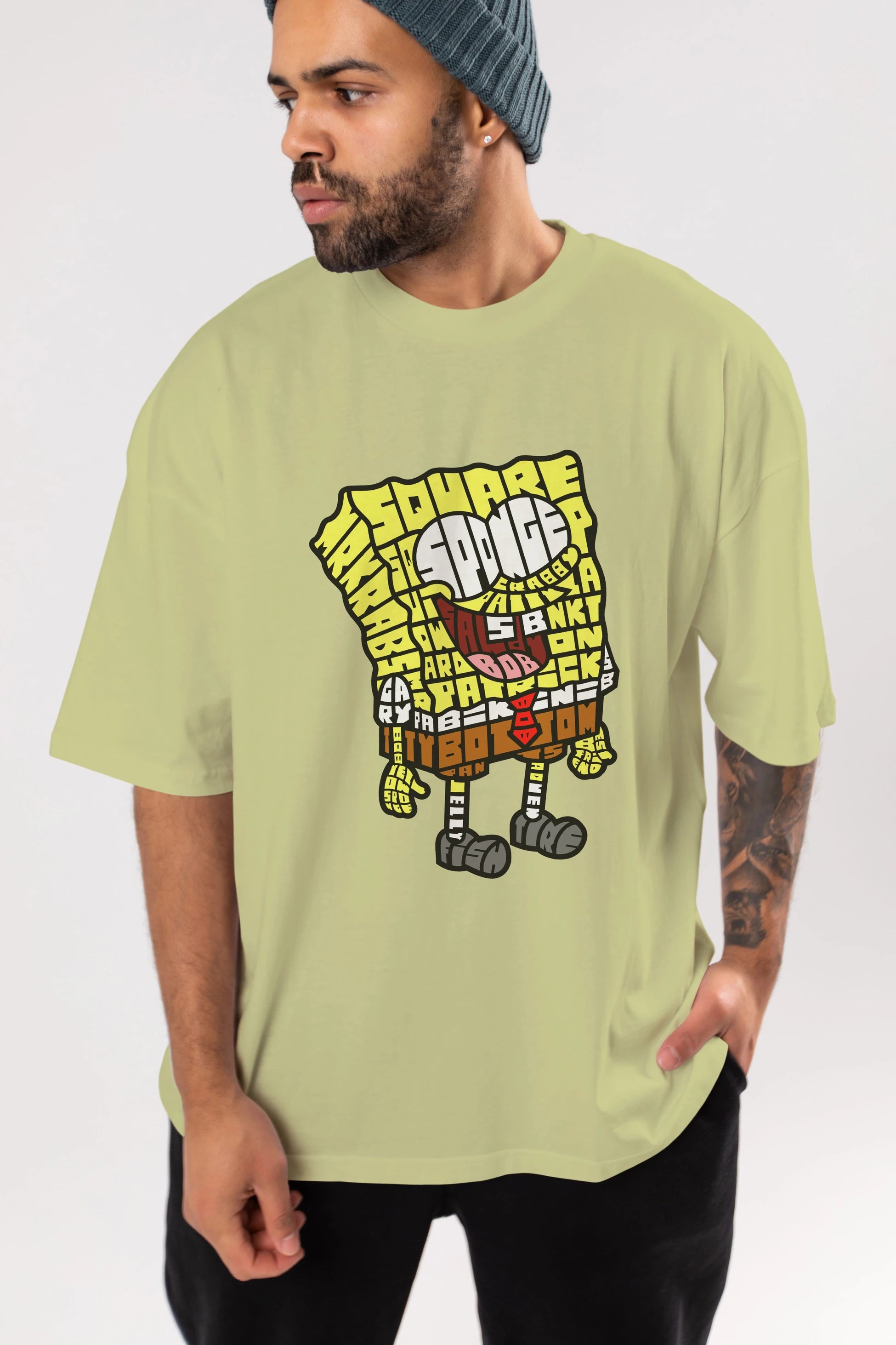 Yellow Sponge Ön Baskılı Oversize t-shirt %100 pamuk Erkek Kadın Unisex
