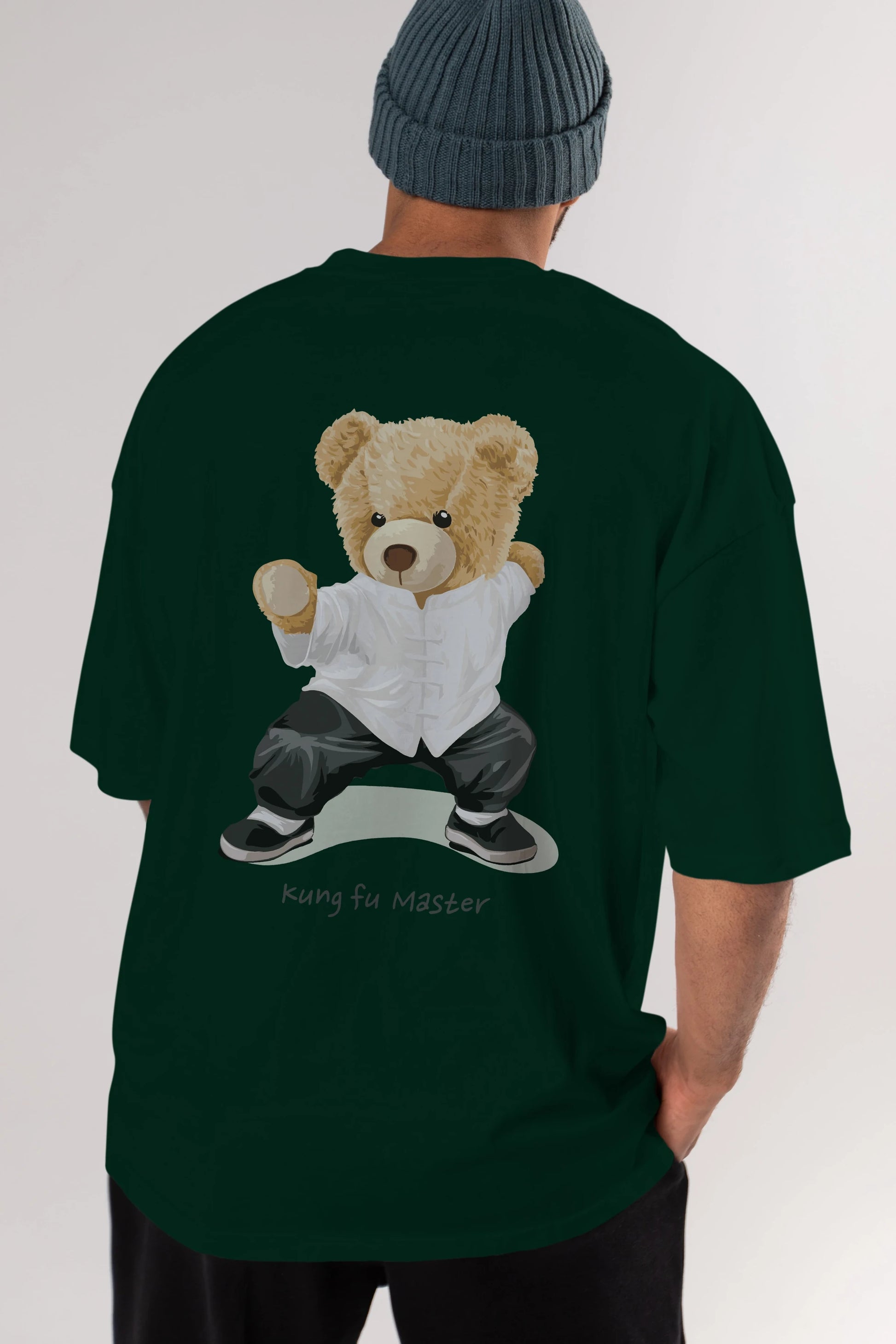 Teddy Bear Kung Fu Master Arka Baskılı Oversize t-shirt Erkek Kadın Unisex %100 Pamuk