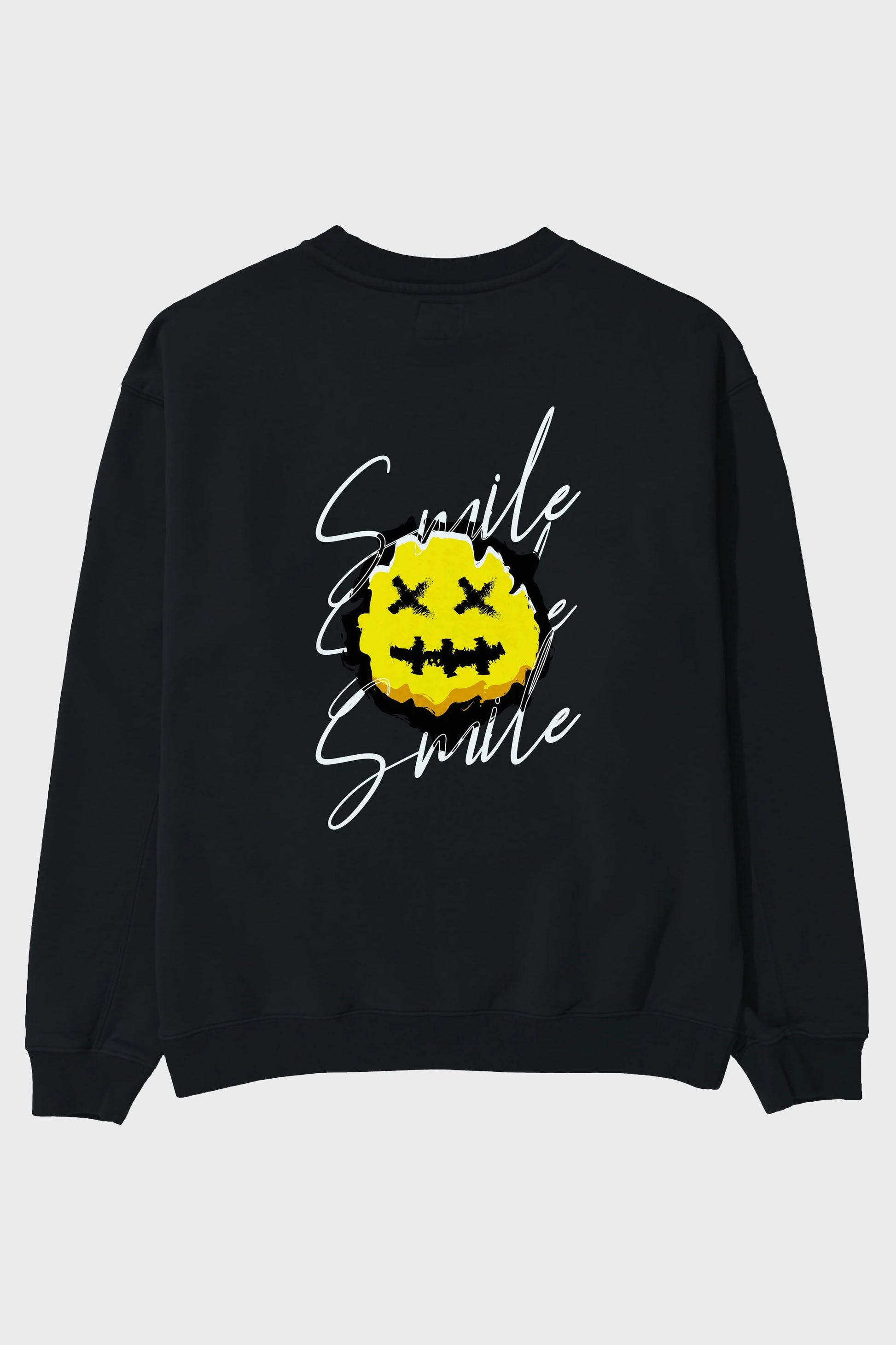 Smile Emoji Arka Baskılı Oversize Sweatshirt Erkek Kadın Unisex