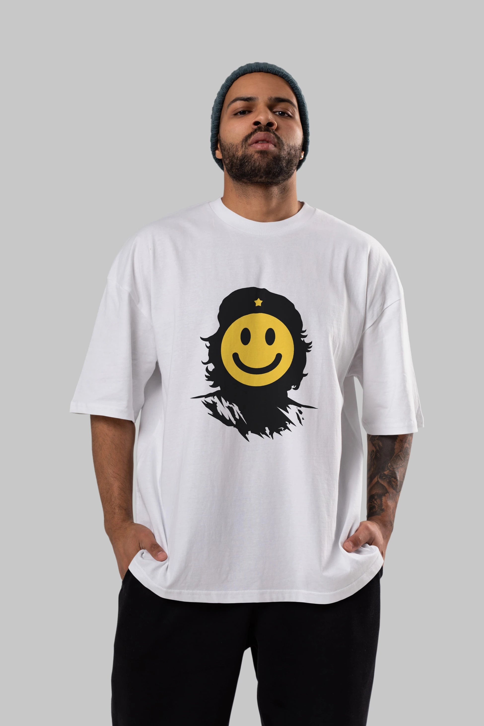 Che Smile Ön Baskılı Oversize t-shirt %100 pamuk Erkek Kadın Unisex
