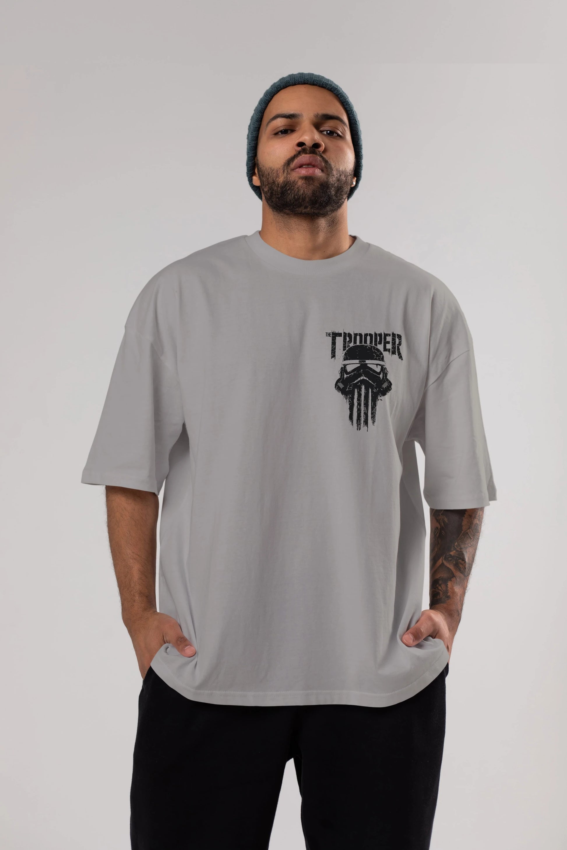 The Trooper Ön Sol Baskılı Oversize t-shirt Erkek Kadın Unisex %100 Pamuk Bisiklet Yaka tişort