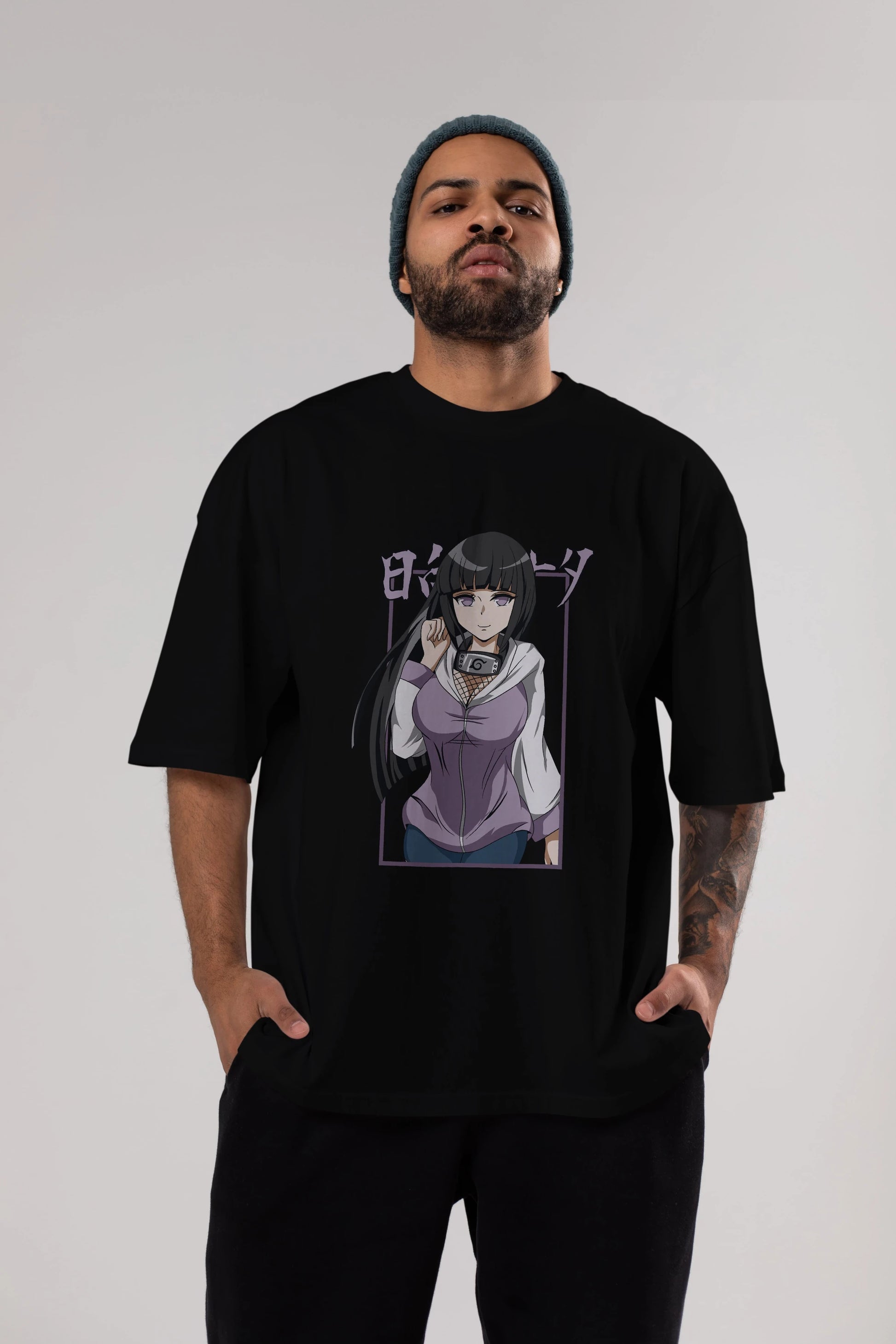 Hinata NARUTO Anime Ön Baskılı Oversize t-shirt %100 pamuk Erkek Kadın Unisex
