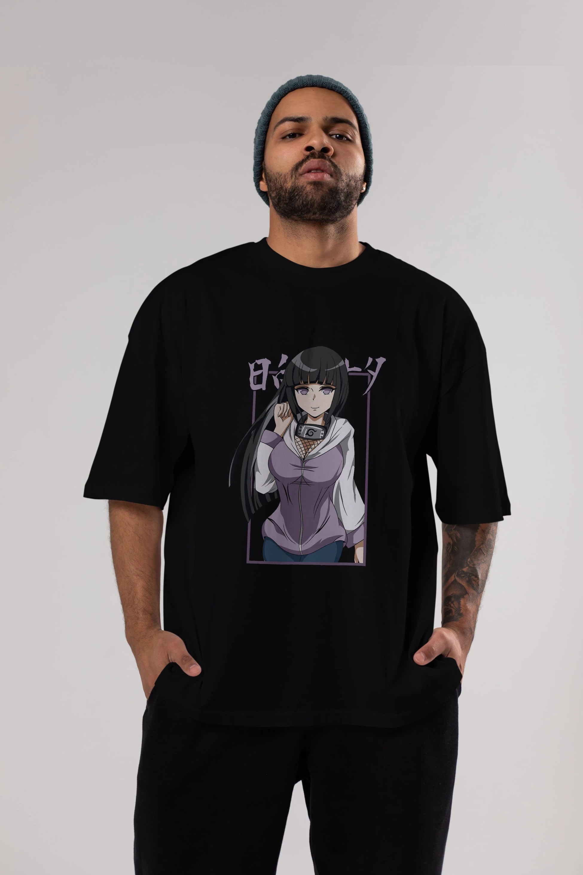 Hinata NARUTO Anime Ön Baskılı Oversize t-shirt %100 pamuk Erkek Kadın Unisex