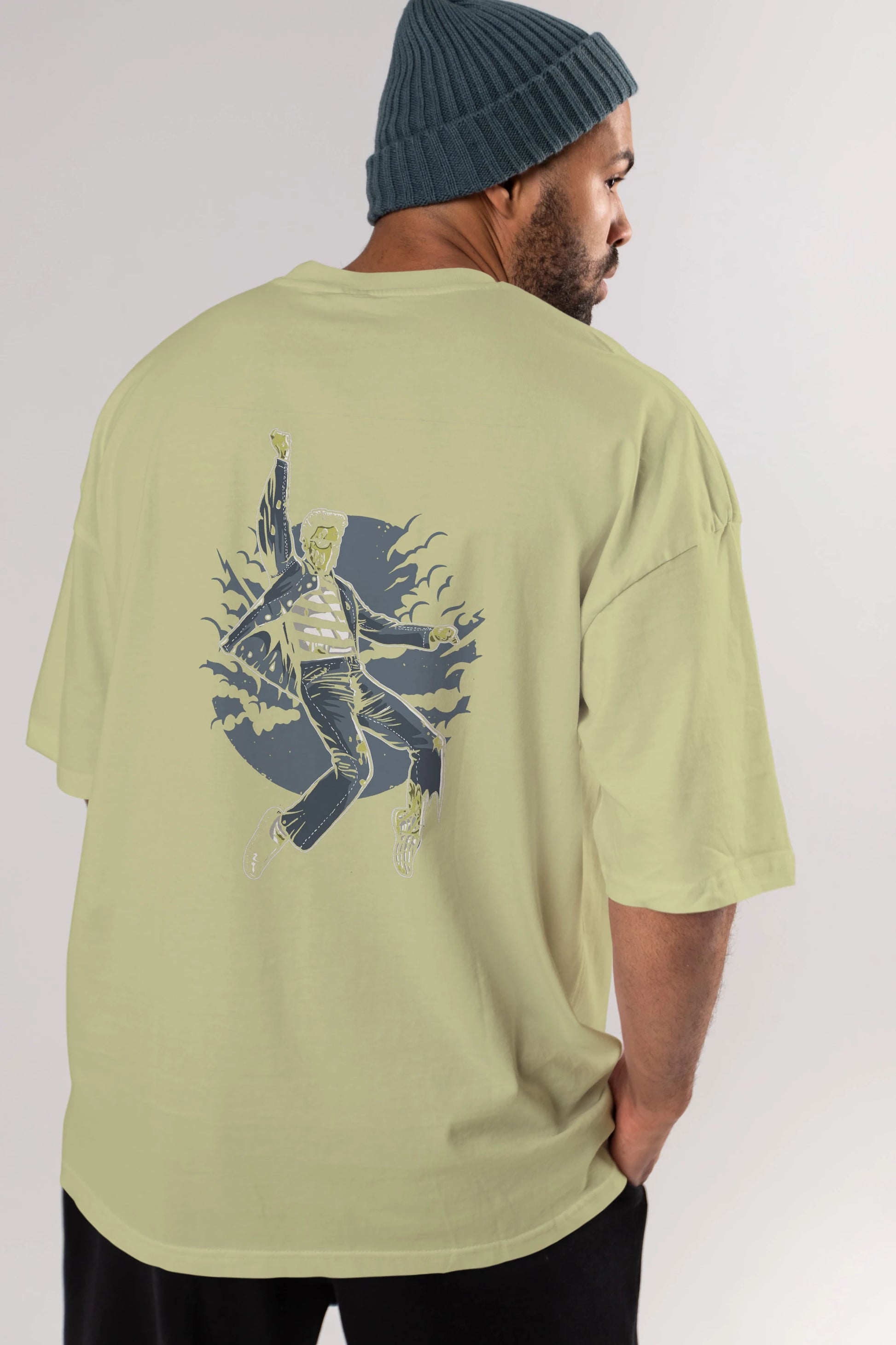 Zombie King Arka Baskılı Oversize t-shirt Erkek Kadın Unisex %100 Pamuk