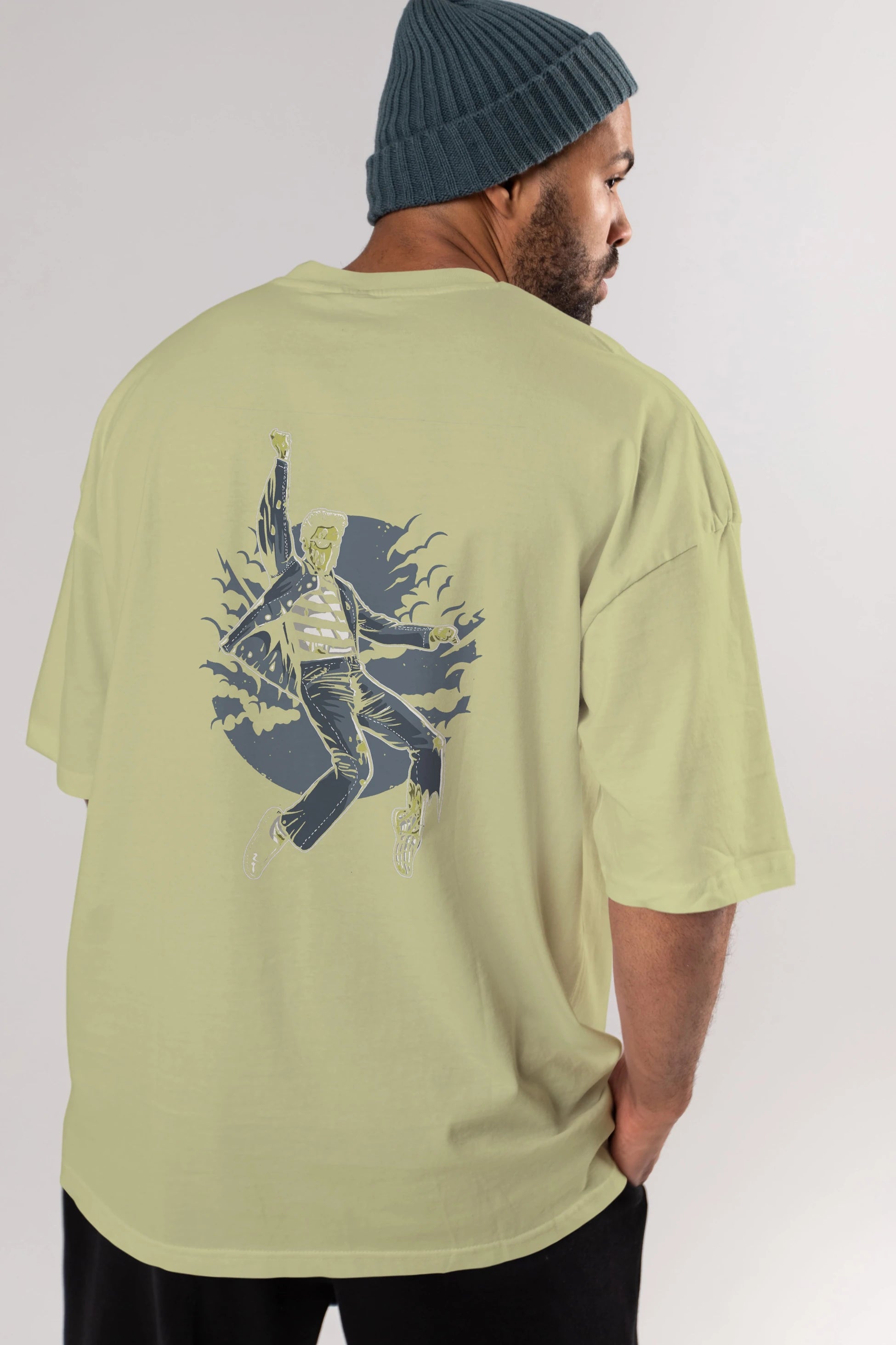 Zombie King Arka Baskılı Oversize t-shirt Erkek Kadın Unisex %100 Pamuk