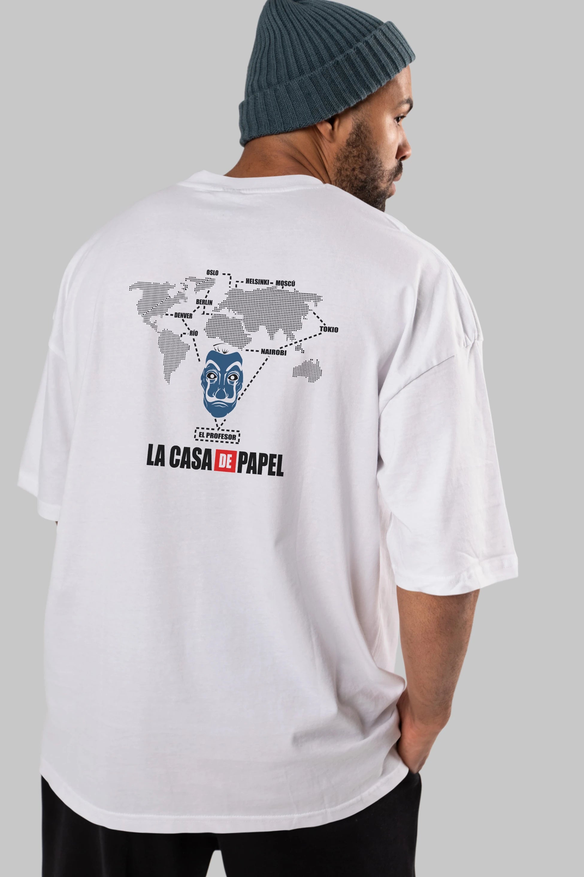 La Casa De Papel Arka Baskılı Oversize t-shirt Erkek Kadın Unisex %100 Pamuk Bisiklet Yaka tişort