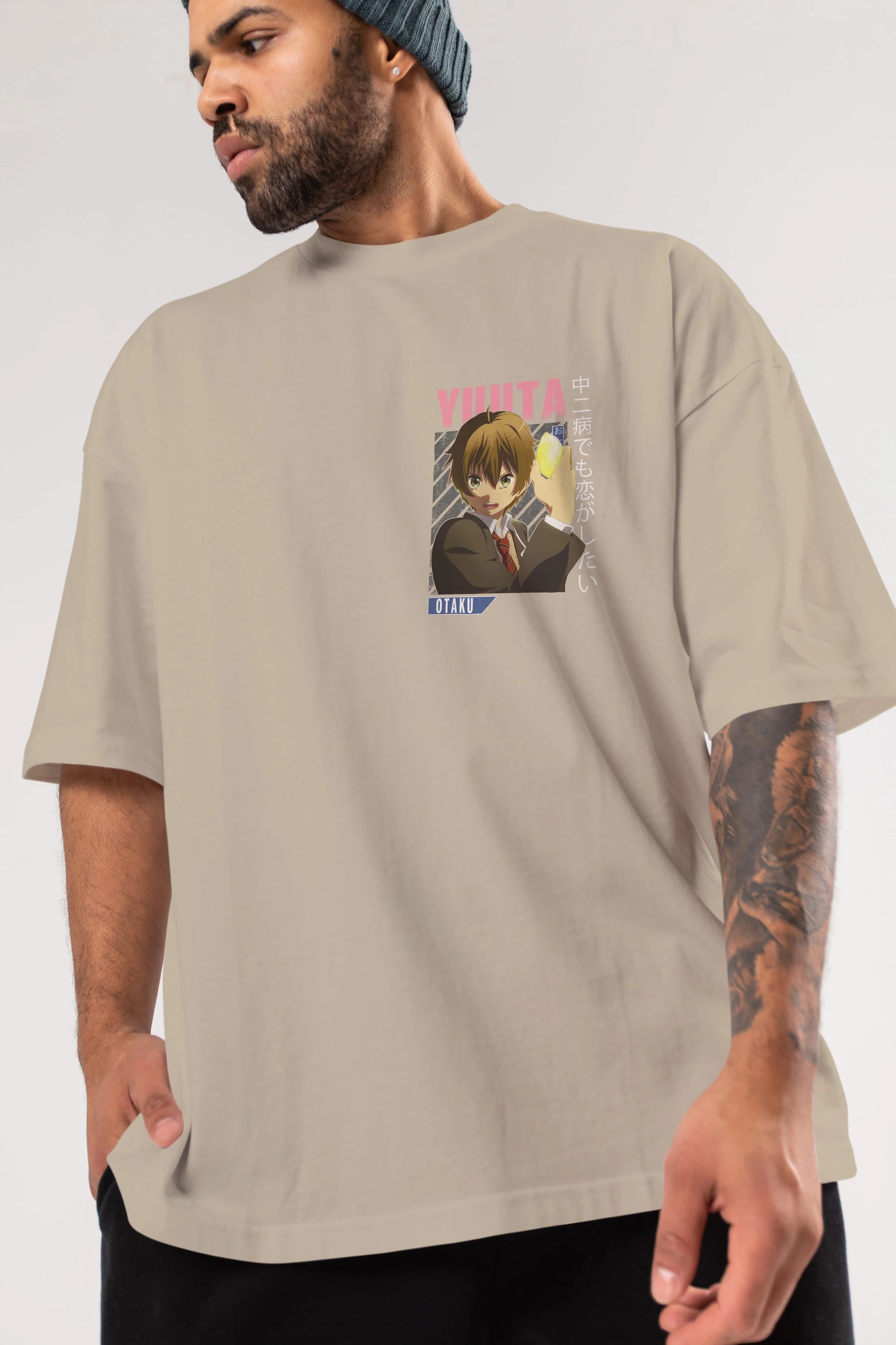 Yuuta Togashi 2 Ön Sol Baskılı Oversize t-shirt Erkek Kadın Unisex %100 Pamuk Bisiklet Yaka tişort
