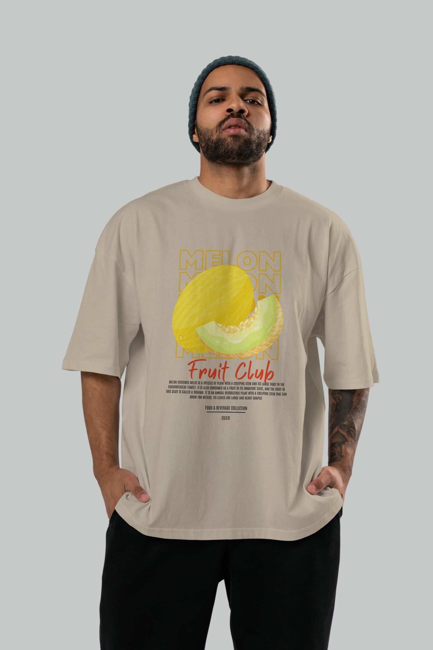 Melon Ön Baskılı Oversize t-shirt Erkek Kadın Pamuk Bisiklet Yaka tişort