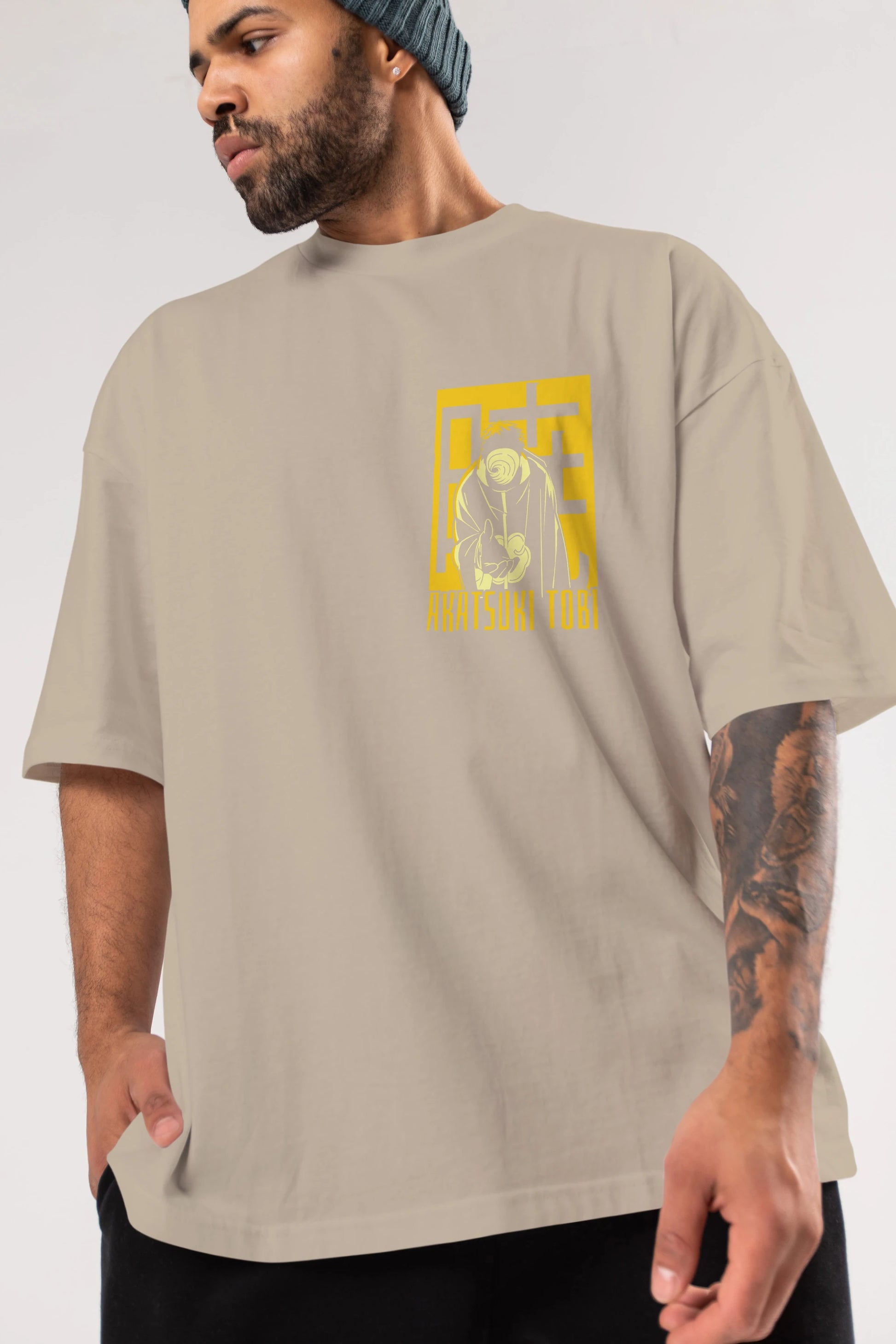 AKATSUKI OBITO NARUTO Ön Sol Baskılı Oversize t-shirt Erkek Kadın Unisex %100 Pamuk Bisiklet Yaka tişort