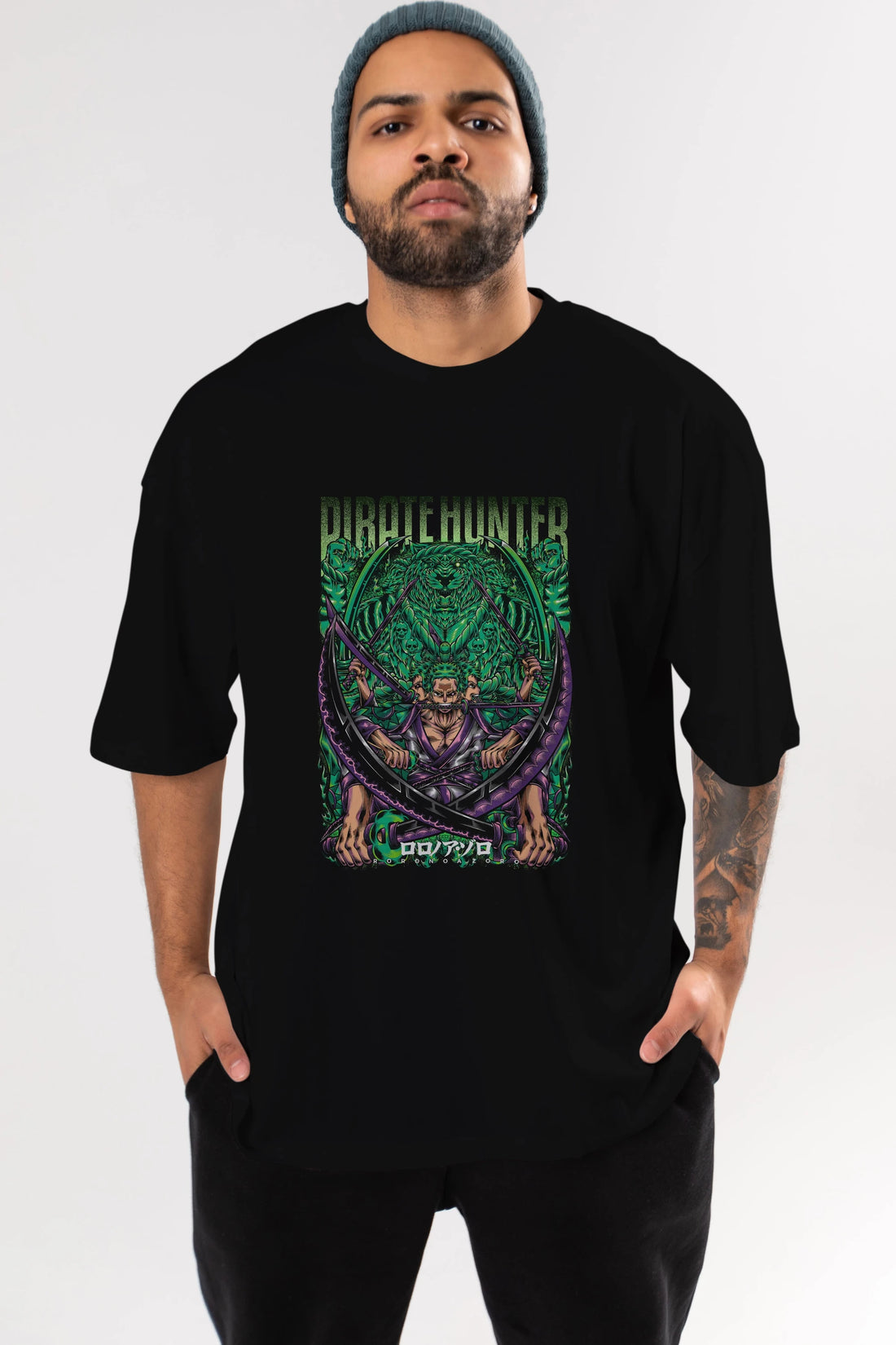 RORONOA ZORO 3 Anime Ön Baskılı Oversize t-shirt %100 pamuk Erkek Kadın Unisex