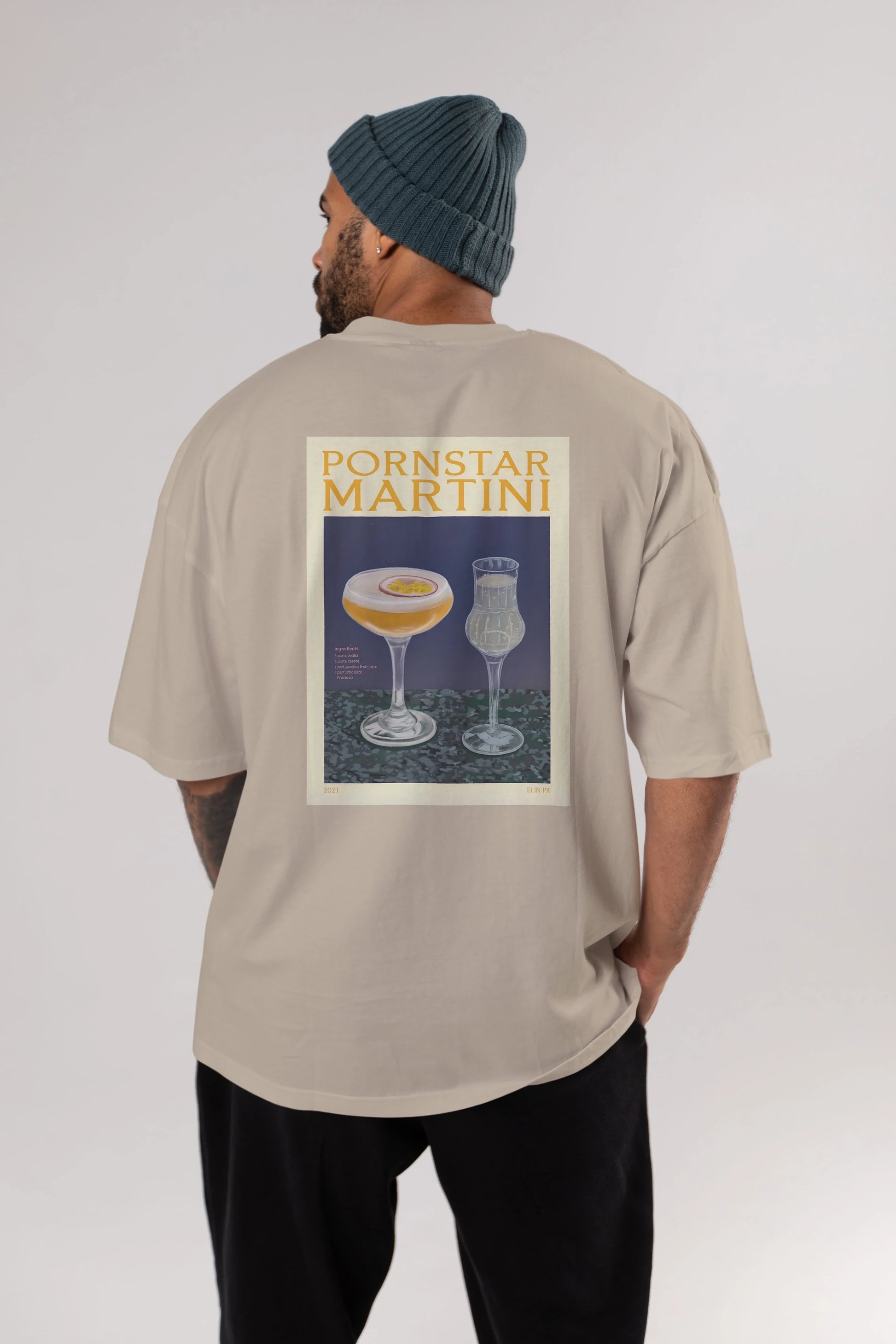 P.rnstar Martini Arka Baskılı Oversize t-shirt Erkek Kadın Unisex %100 Pamuk Bisiklet Yaka tişort