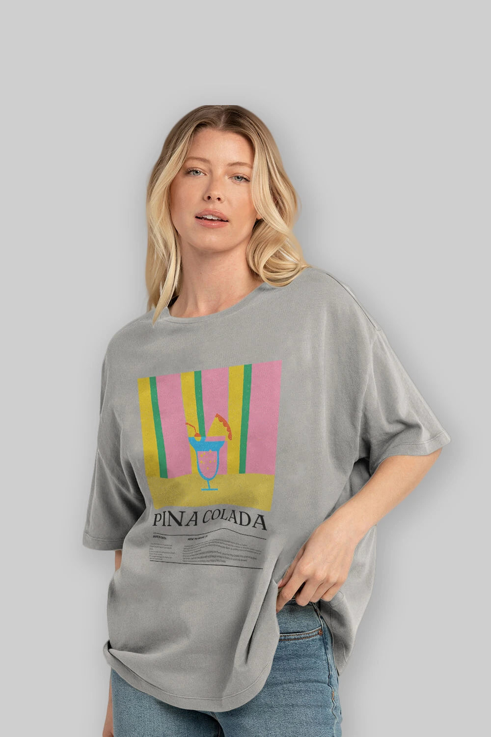 Pina Colada Kokteyl Ön Baskılı Oversize t-shirt Erkek Kadın %100 Pamuk Bisiklet Yaka tişort