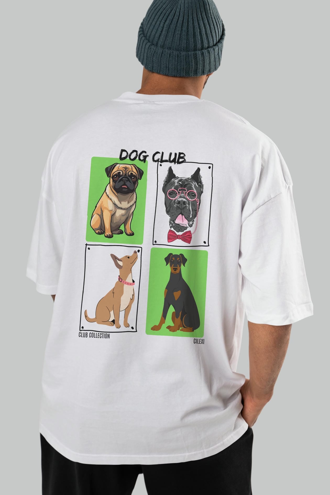 Dog Club Arka Baskılı Oversize t-shirt Erkek Kadın %100 Pamuk Bisiklet Yaka tişort