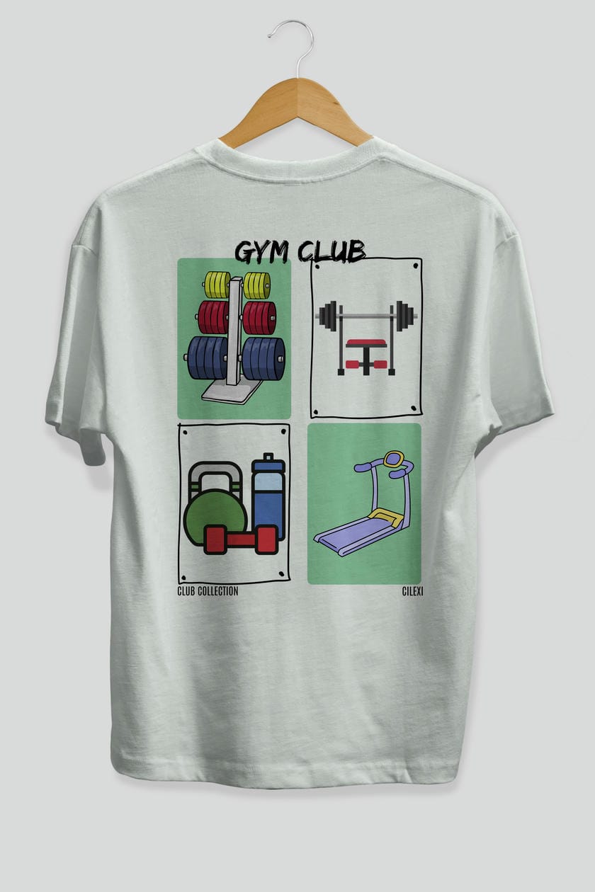Gym Club Arka Baskılı Oversize t-shirt Erkek Kadın %100 Pamuk Bisiklet Yaka tişort