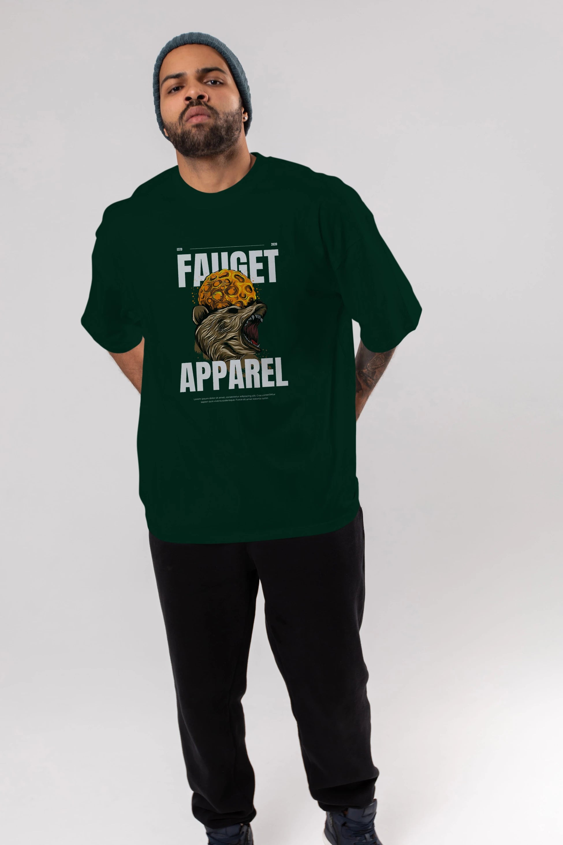 Bear Angry Fauget Apparel Ön Baskılı Oversize t-shirt Erkek Kadın Unisex