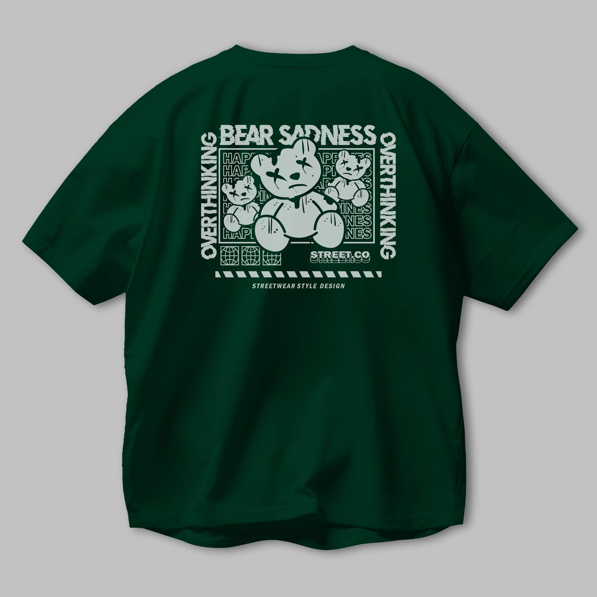Bear Sadness 2 Arka Baskılı Oversize t-shirt Erkek Kadın Unisex