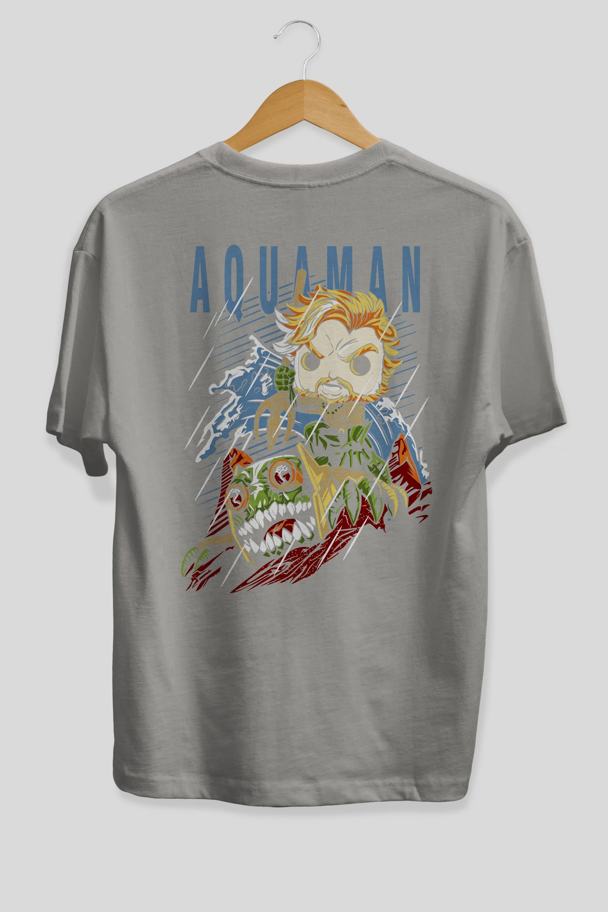 Aquaman Arka Baskılı Oversize t-shirt Erkek Kadın Unisex %100 Pamuk Bisiklet Yaka tişort