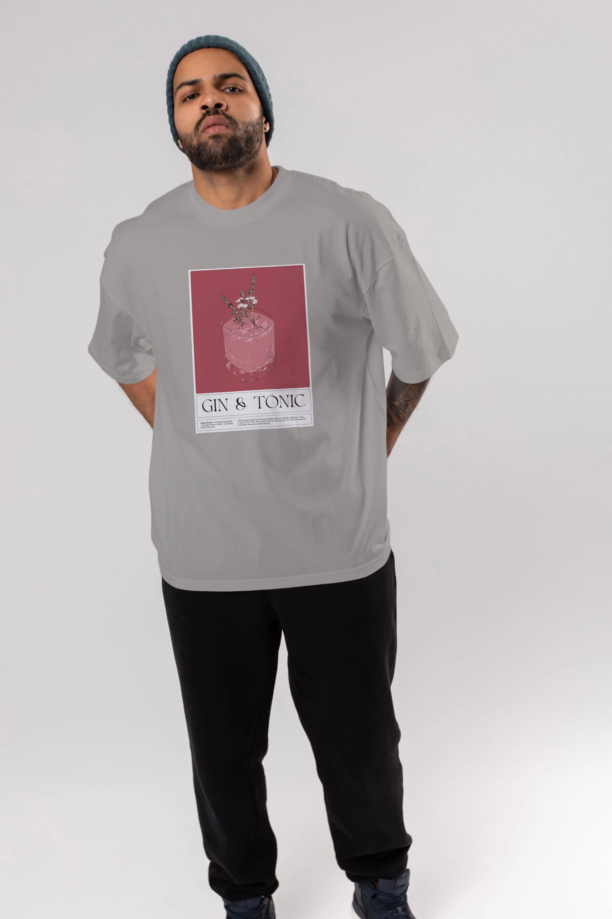 Gin Tonic 4 Ön Baskılı Oversize t-shirt Erkek Kadın Unisex %100 Pamuk Bisiklet Yaka tişort