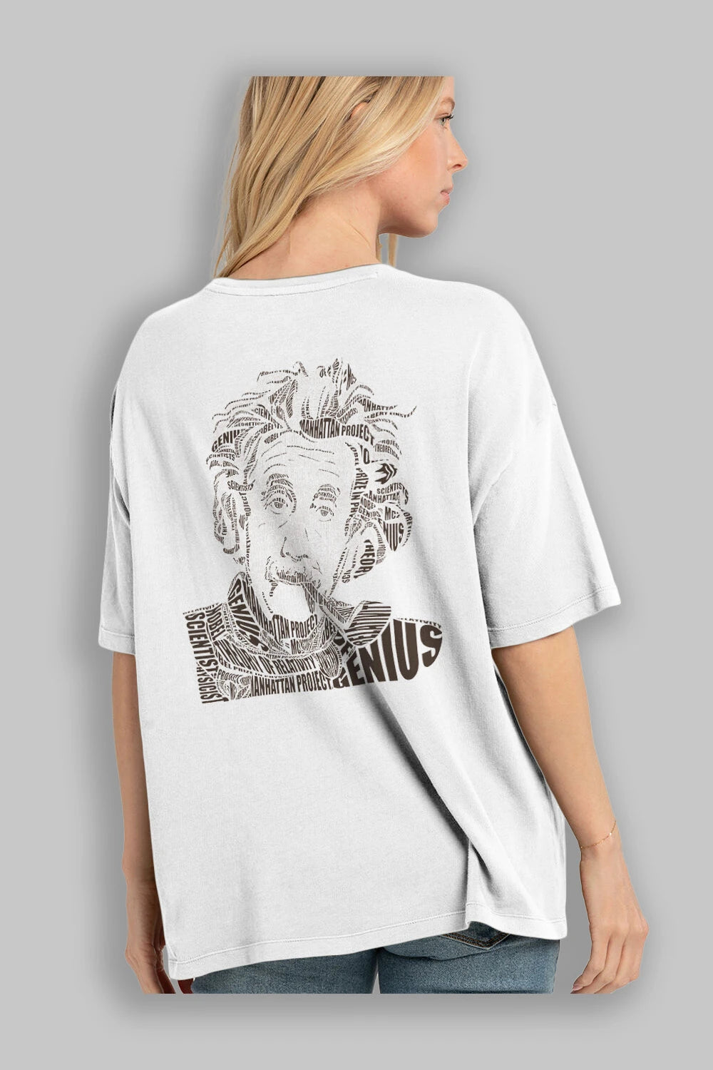 Einstein Calligram Arka Baskılı Oversize t-shirt %100 pamuk Erkek Kadın Unisex