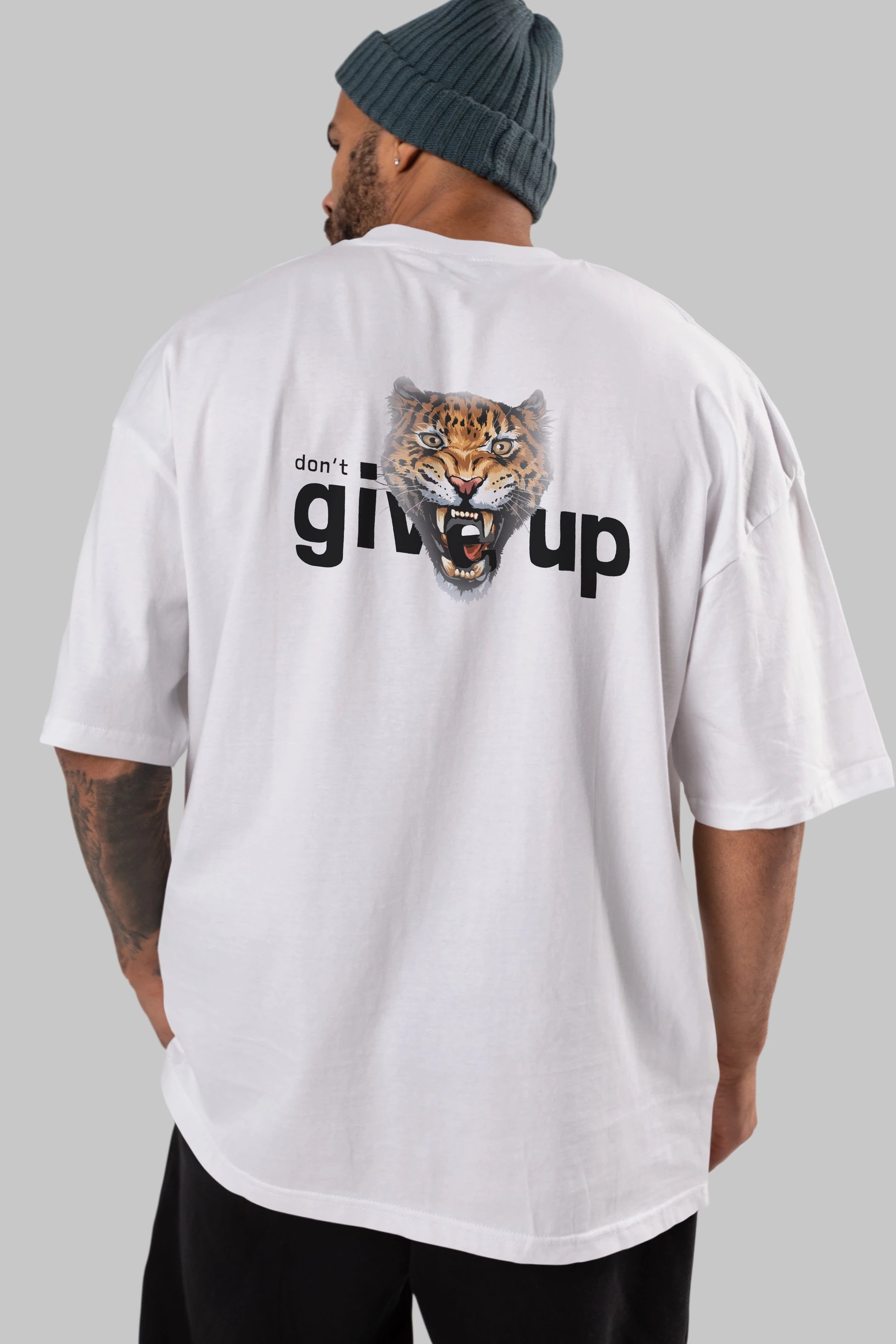 Teddy Bear Dont Give Up Arka Baskılı Oversize t-shirt Erkek Kadın Unisex %100 Pamuk