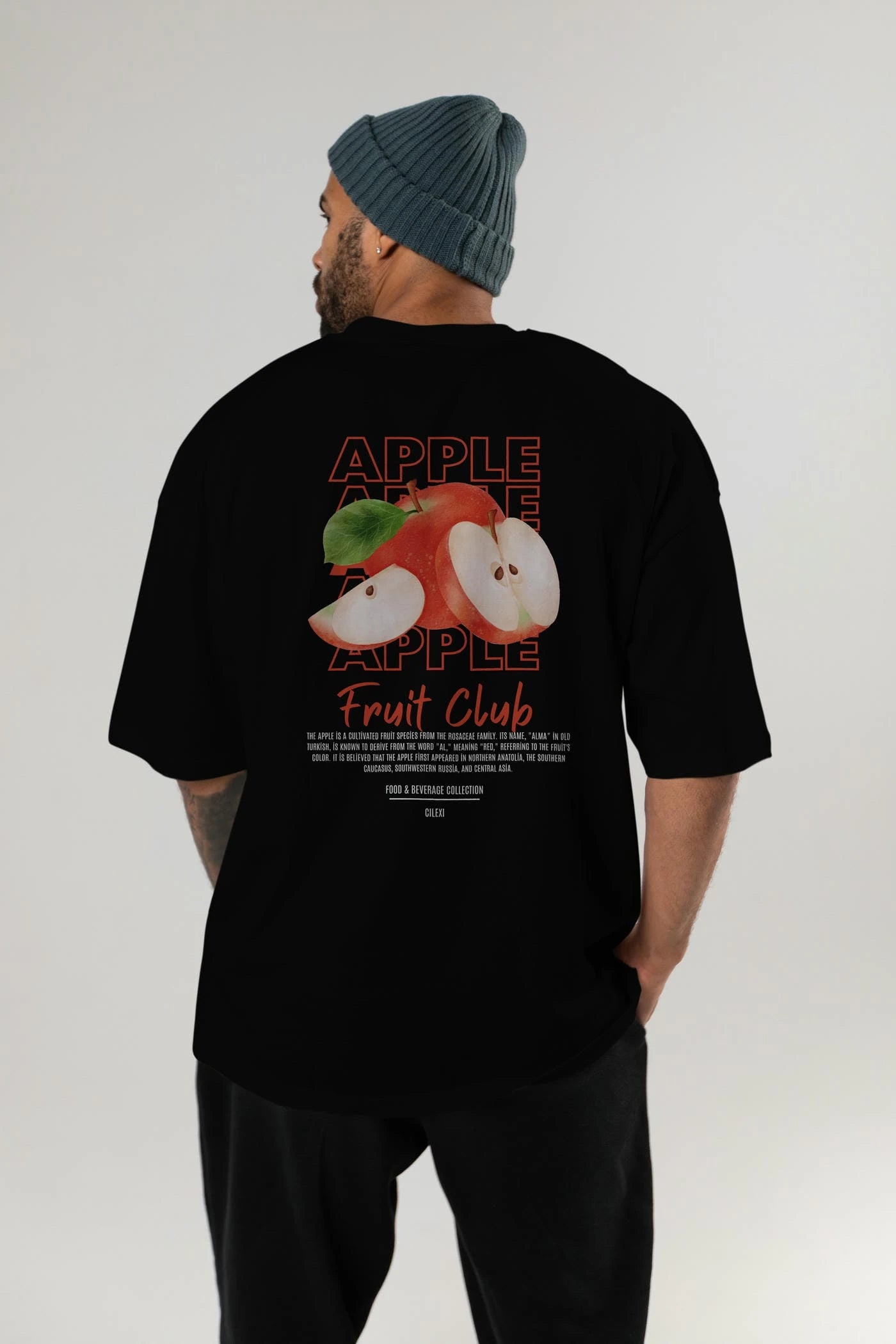 Apple Arka Baskılı Oversize t-shirt Erkek Kadın Pamuk Bisiklet Yaka tişort