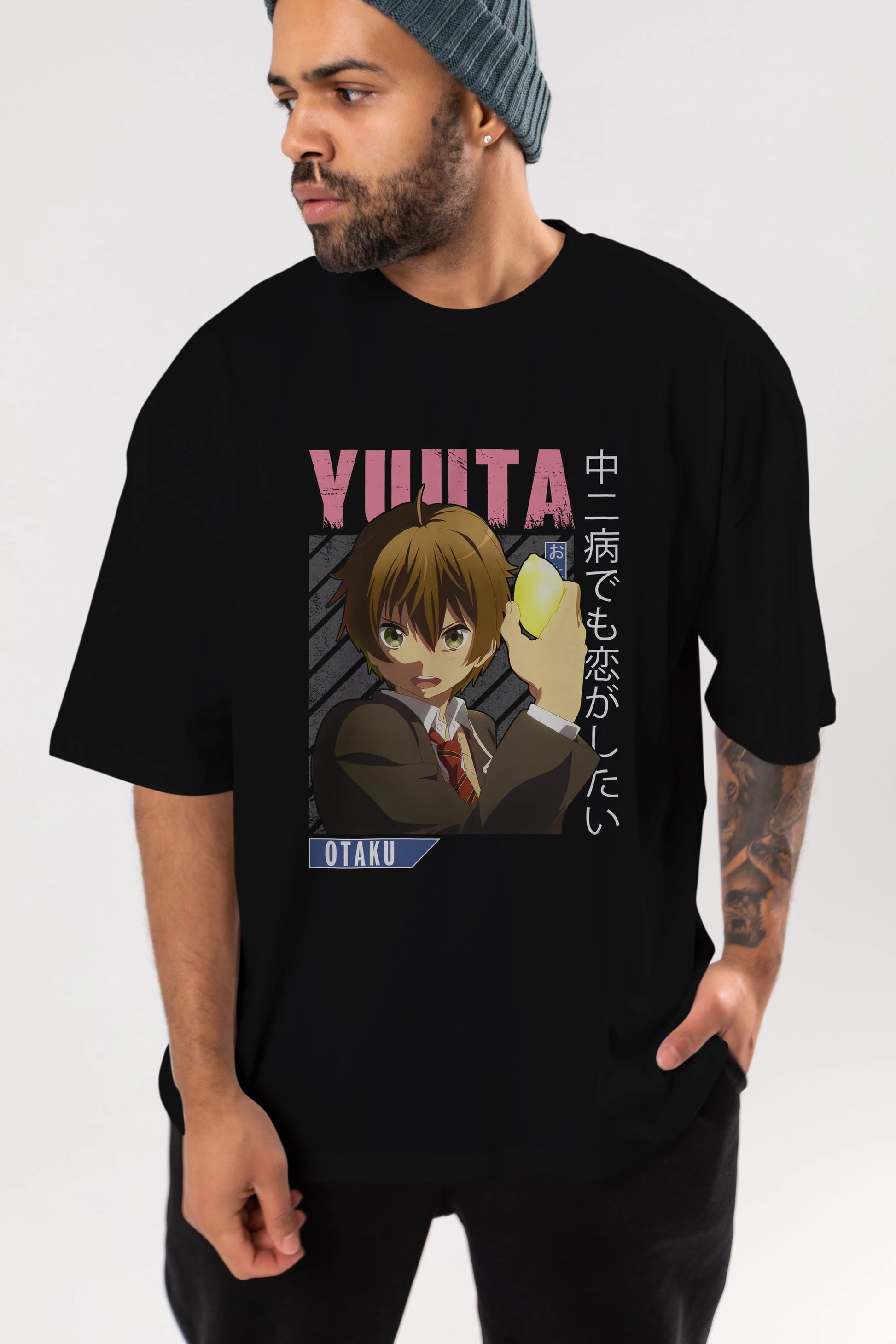 Yuuta Togashi 2 Anime Ön Baskılı Oversize t-shirt %100 pamuk Erkek Kadın Unisex
