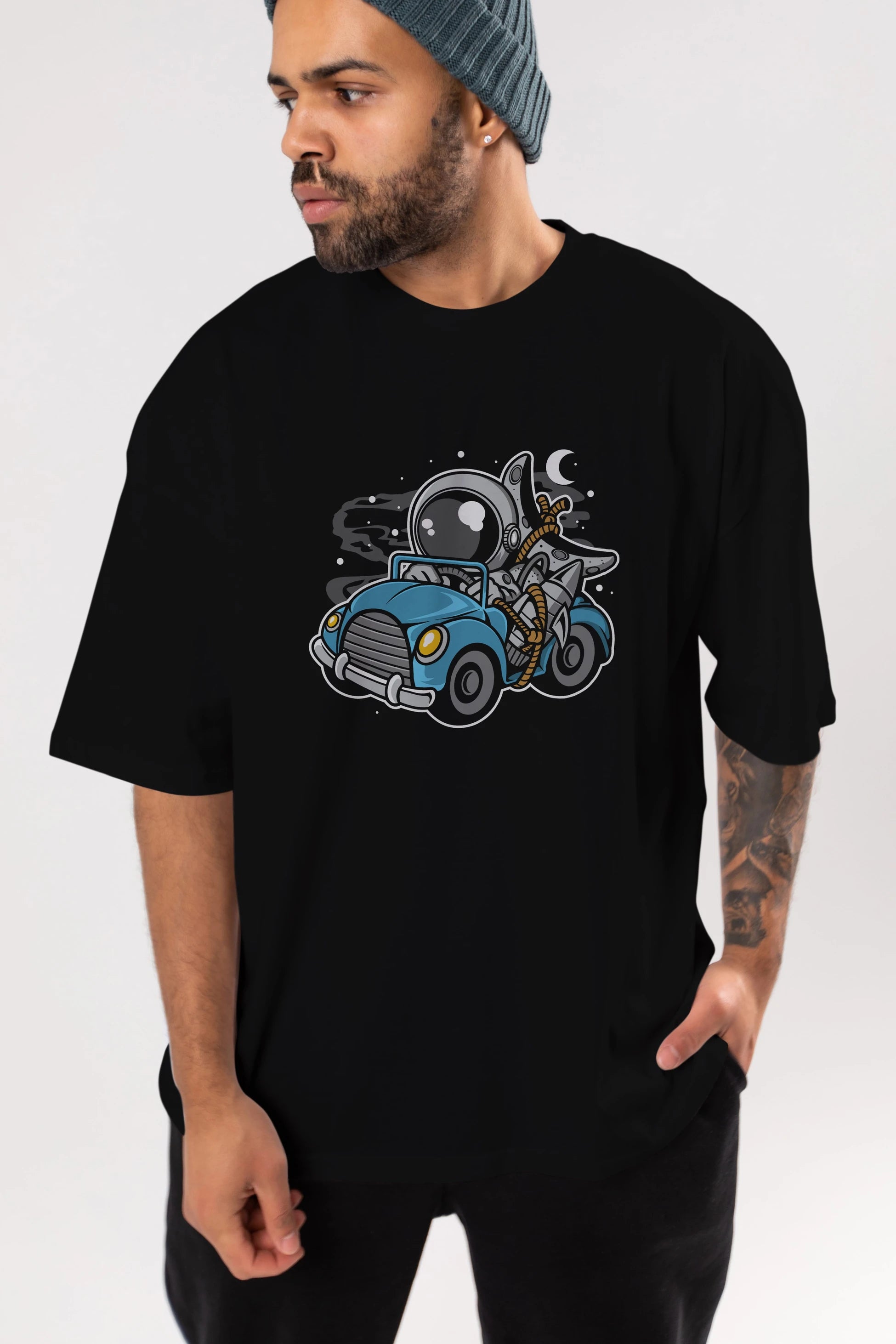 Astronaut Journey Ön Baskılı Oversize t-shirt Erkek Kadın Unisex