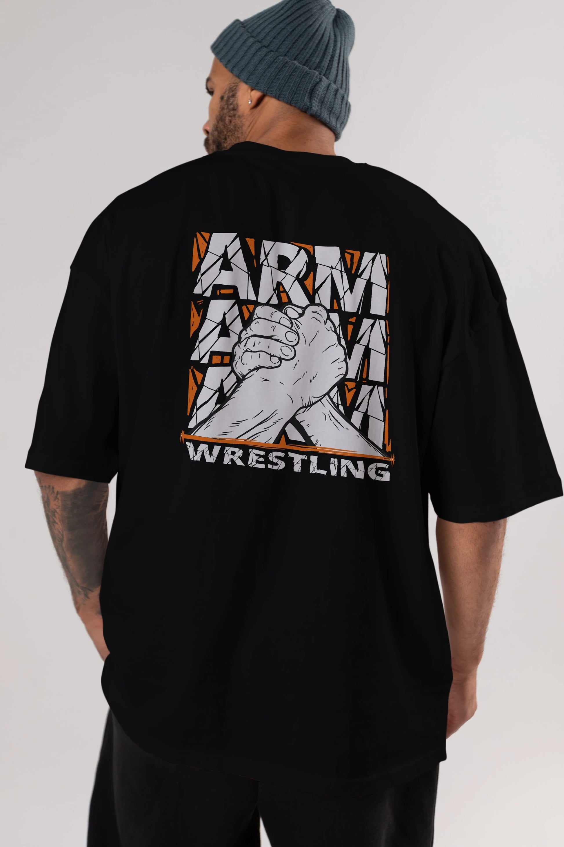 Arm Wrestling Arka Baskılı Oversize t-shirt Erkek Kadın Unisex