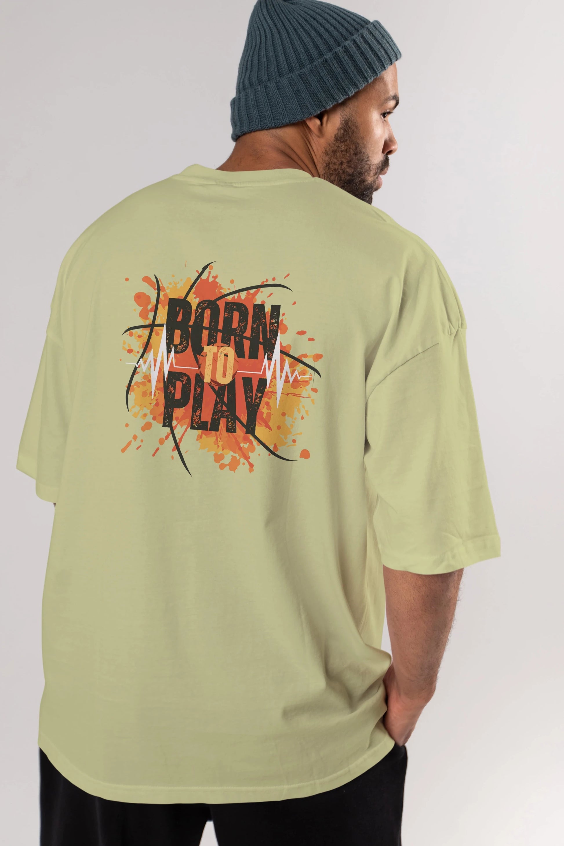 Born to Play Yazılı Arka Baskılı Oversize t-shirt Erkek Kadın Unisex