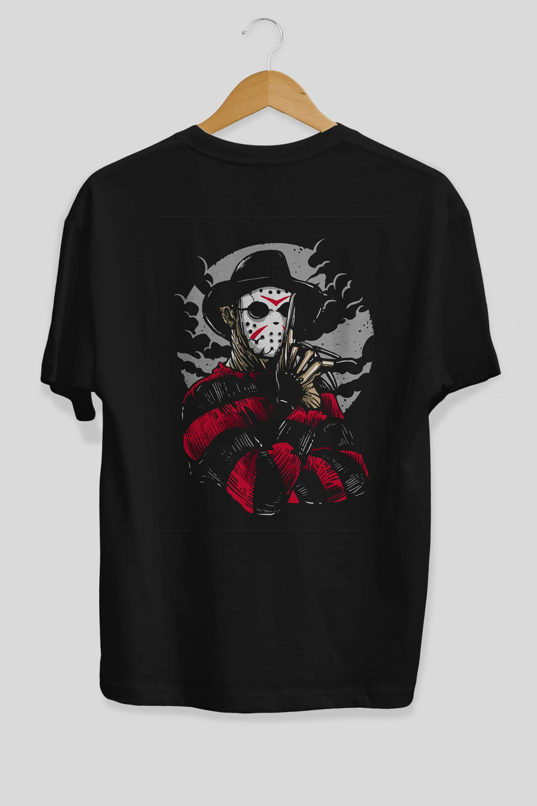 Freddy VS Jason (2) Arka Baskılı Oversize t-shirt Erkek Kadın Unisex %100 Pamuk