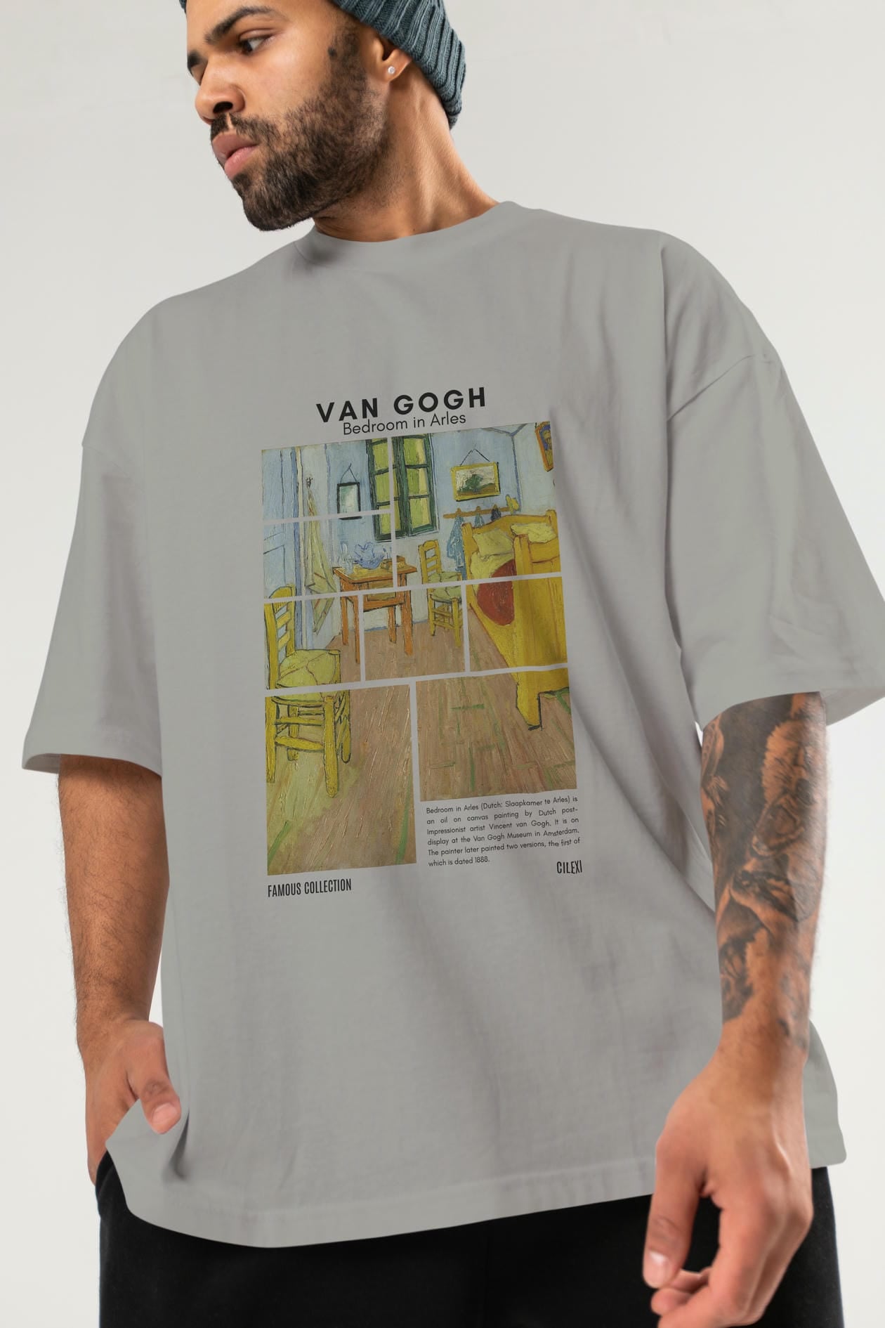 Van Gogh ön Baskılı Oversize t-shirt Erkek Kadın Bisiklet Yaka Pamuk tişort