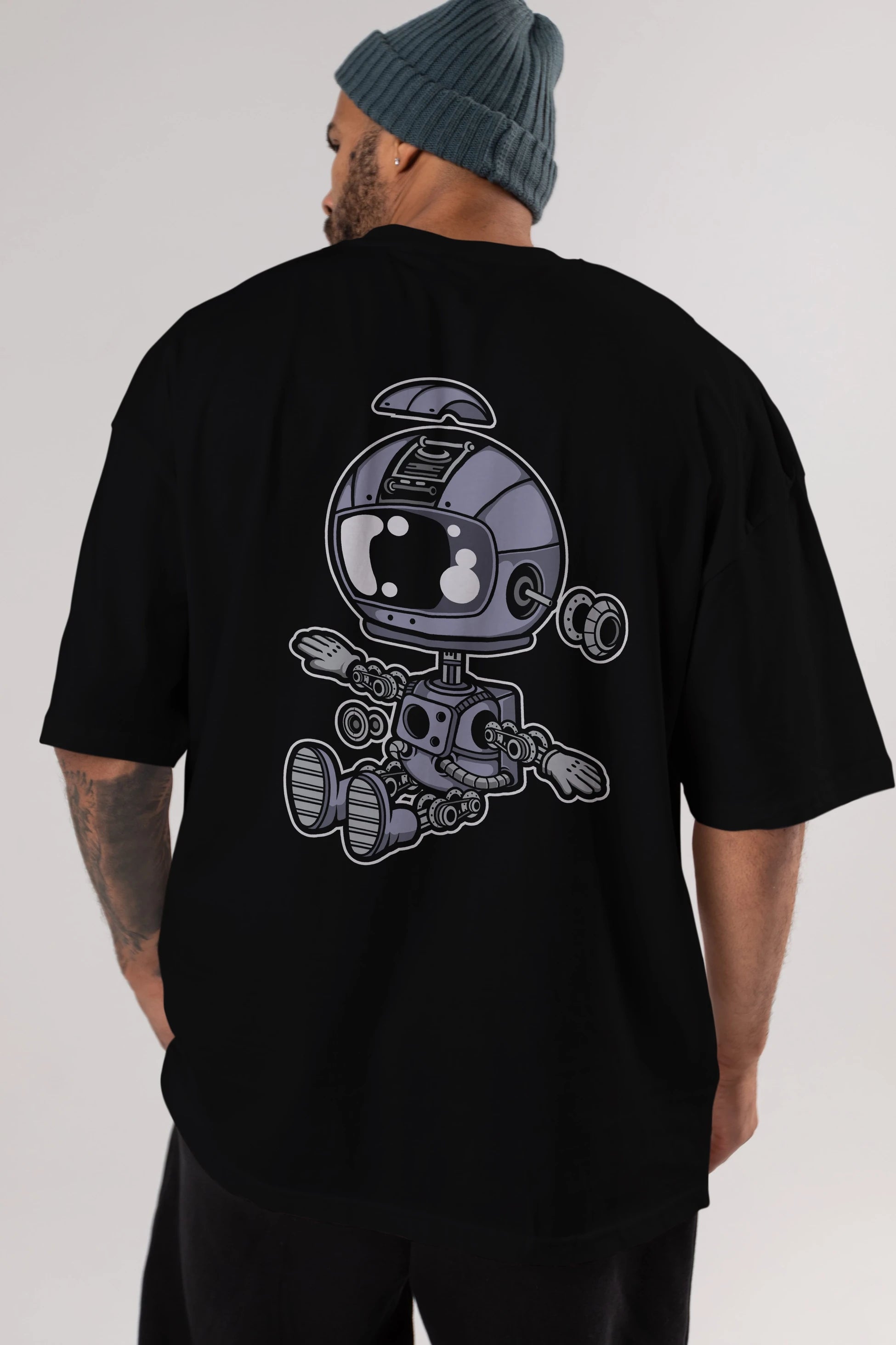 Astronaut Robot Arka Baskılı Oversize t-shirt Erkek Kadın Unisex