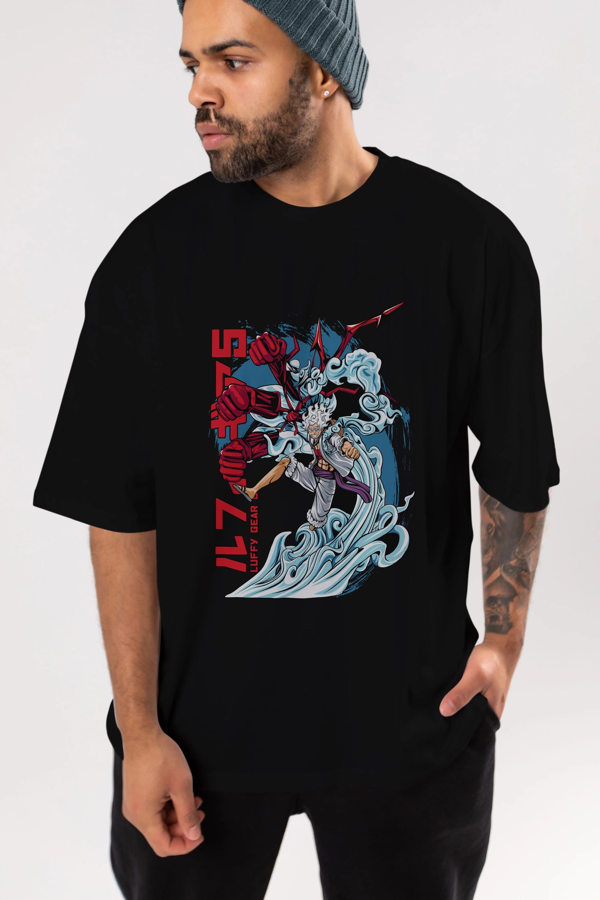 MONKEY D. LUFFY GEAR5 2 Anime Ön Baskılı Oversize t-shirt %100 pamuk Erkek Kadın Unisex