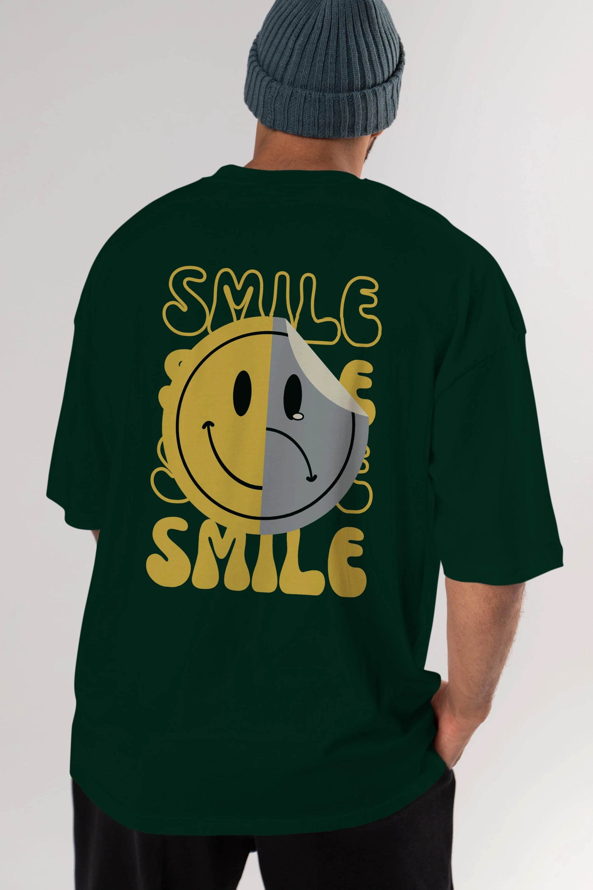 Smile Yazılı Arka Baskılı Oversize t-shirt Erkek Kadın Unisex