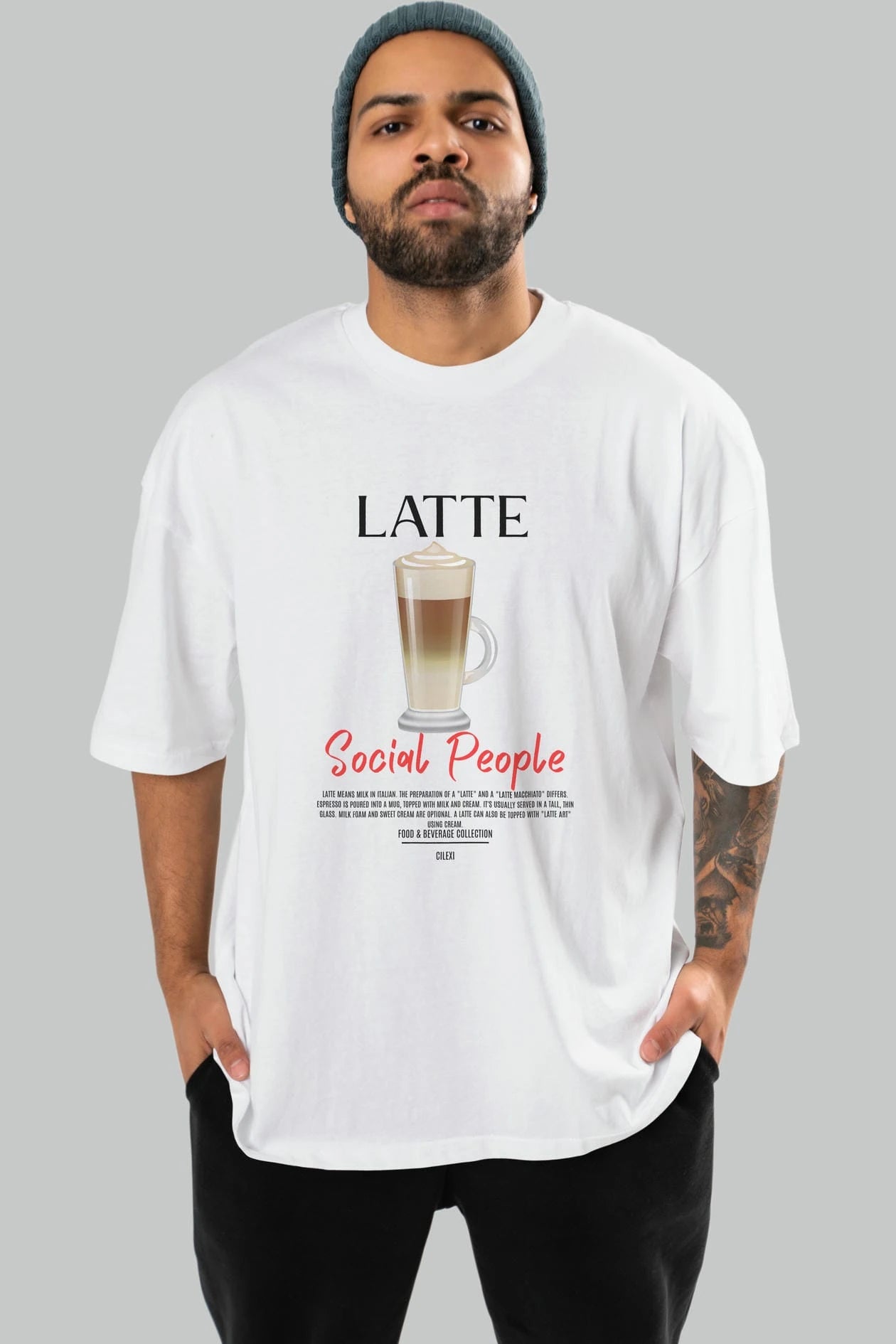 Latte Kokteyl Serisi ön Baskılı Oversize t-shirt Erkek Kadın %100 Pamuk Bisiklet Yaka tişort