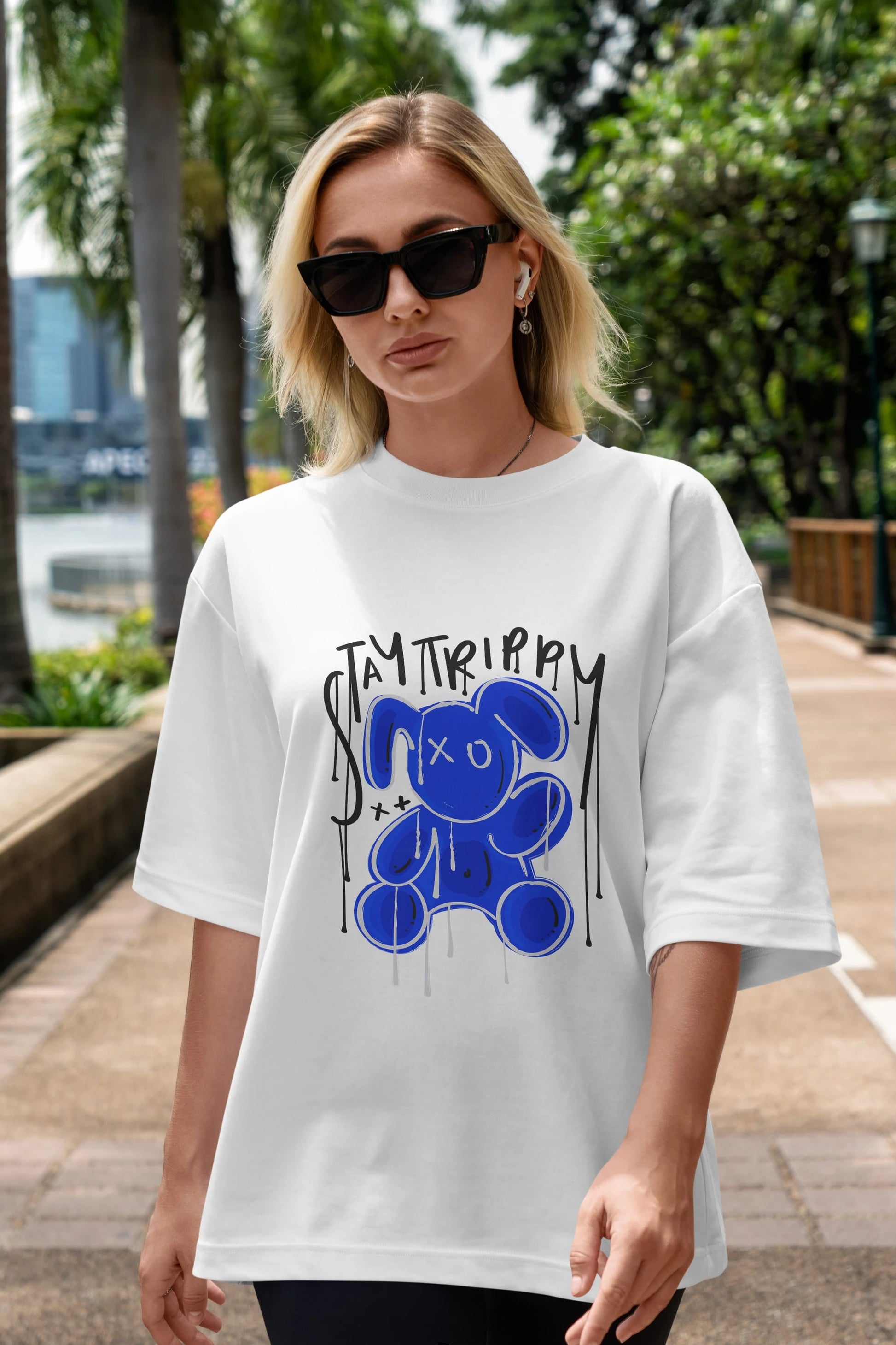 Stay Trippy Bear Ön Baskılı Oversize t-shirt Erkek Kadın Unisex