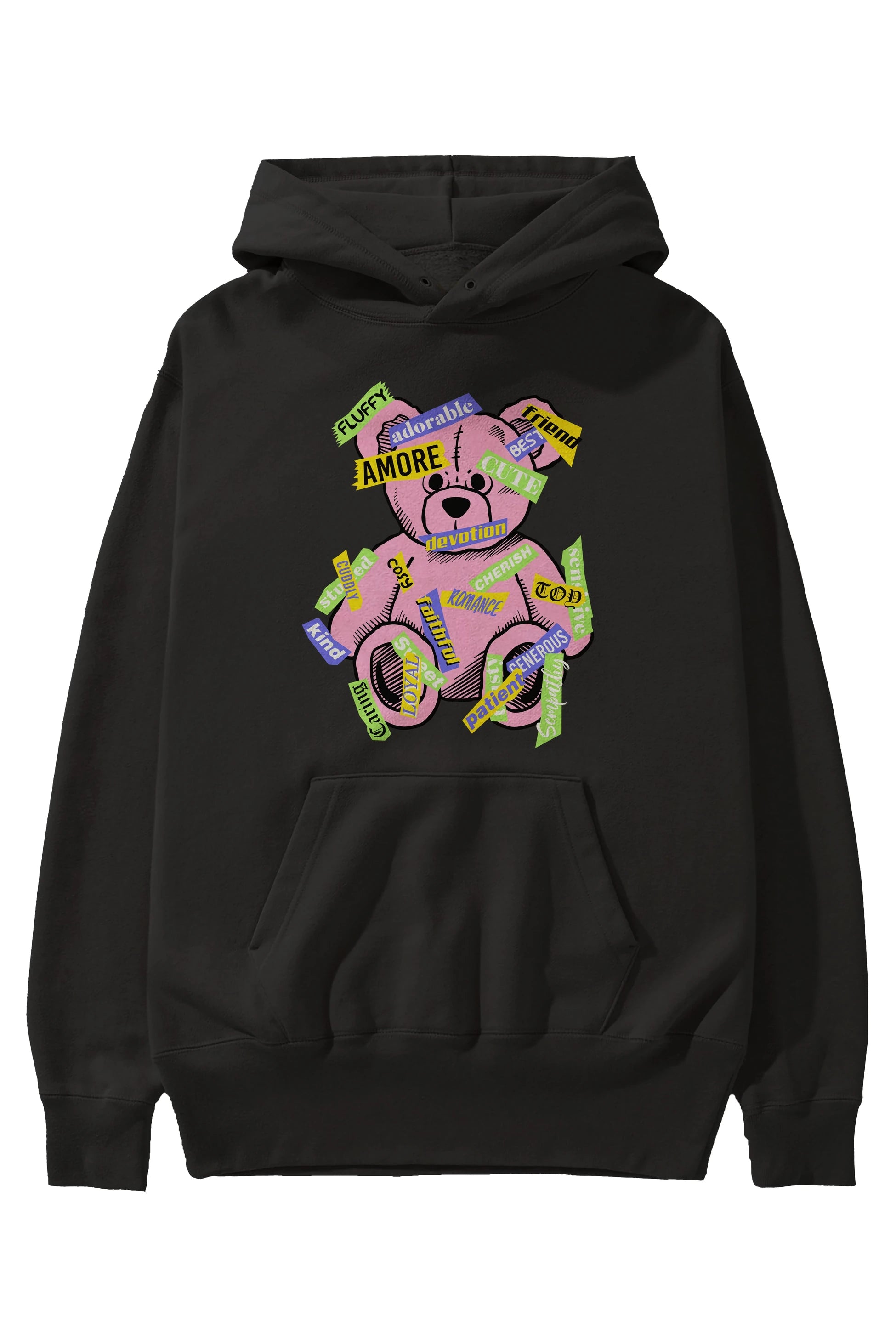 Teddy Bear Cute Ön Baskılı Hoodie Oversize Kapüşonlu Sweatshirt Erkek Kadın Unisex