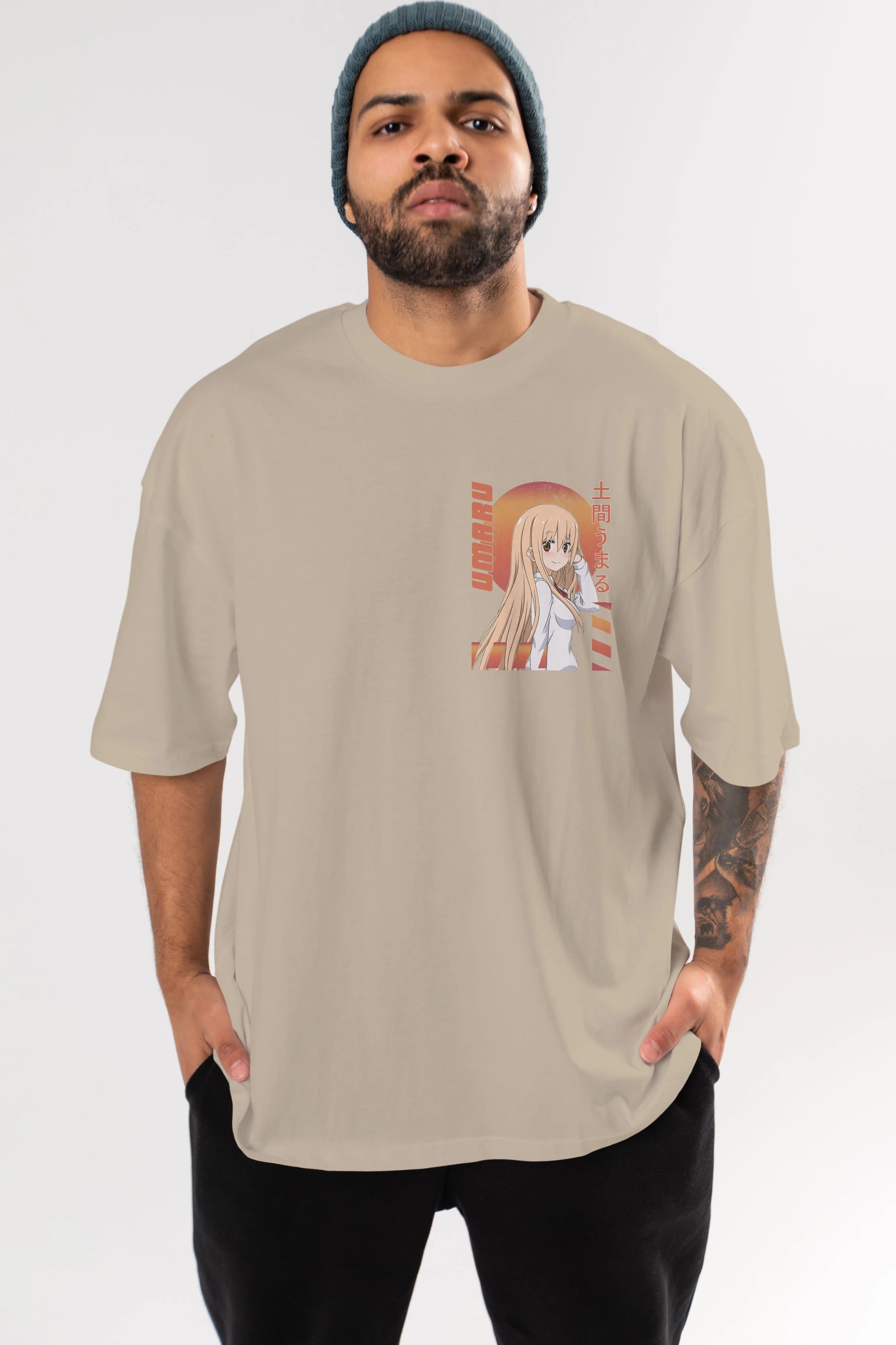 Umaru Doma 5 Ön Sol Baskılı Oversize t-shirt Erkek Kadın Unisex %100 Pamuk Bisiklet Yaka tişort