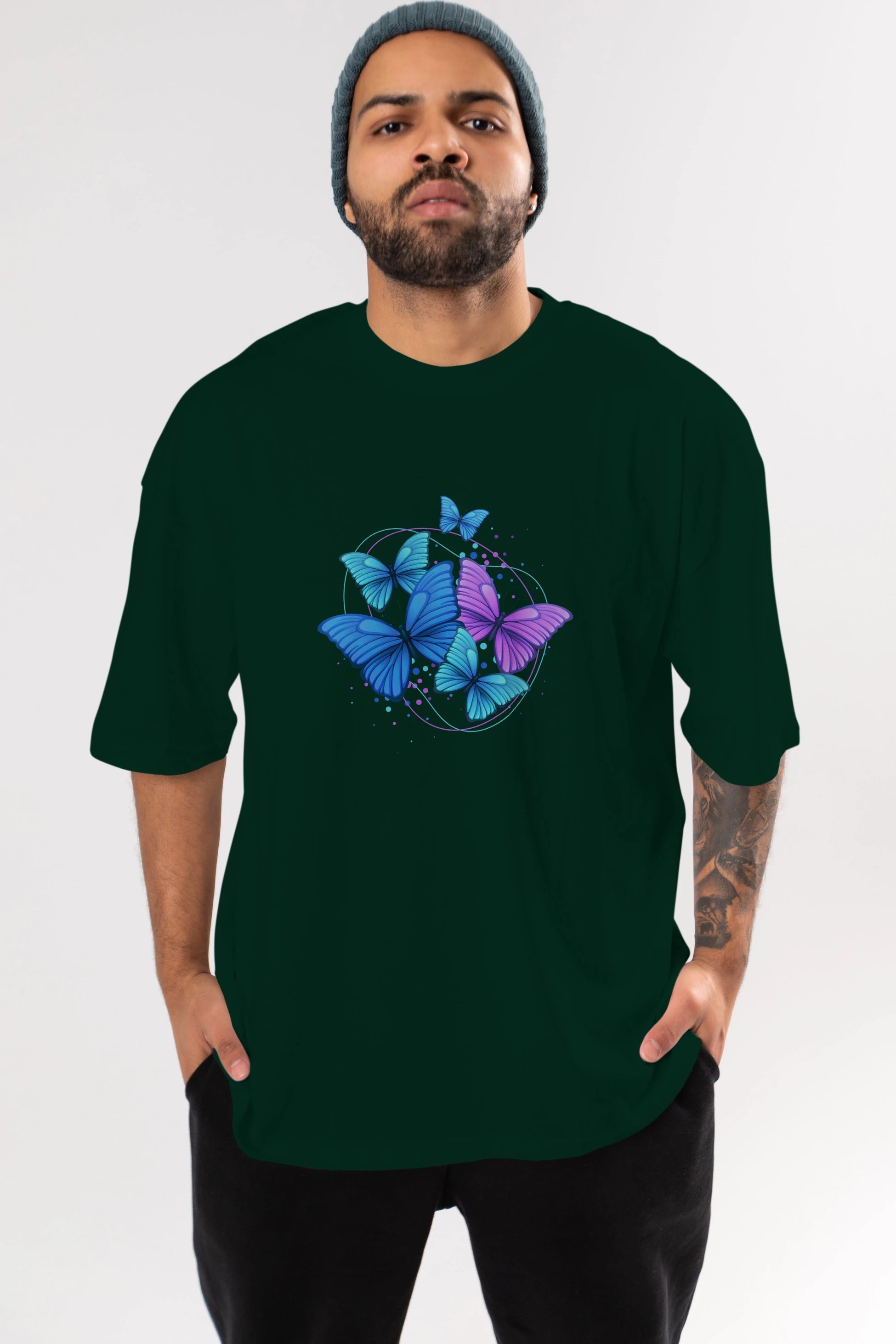 Kelebek Ön Baskılı Oversize t-shirt Erkek Kadın Unisex