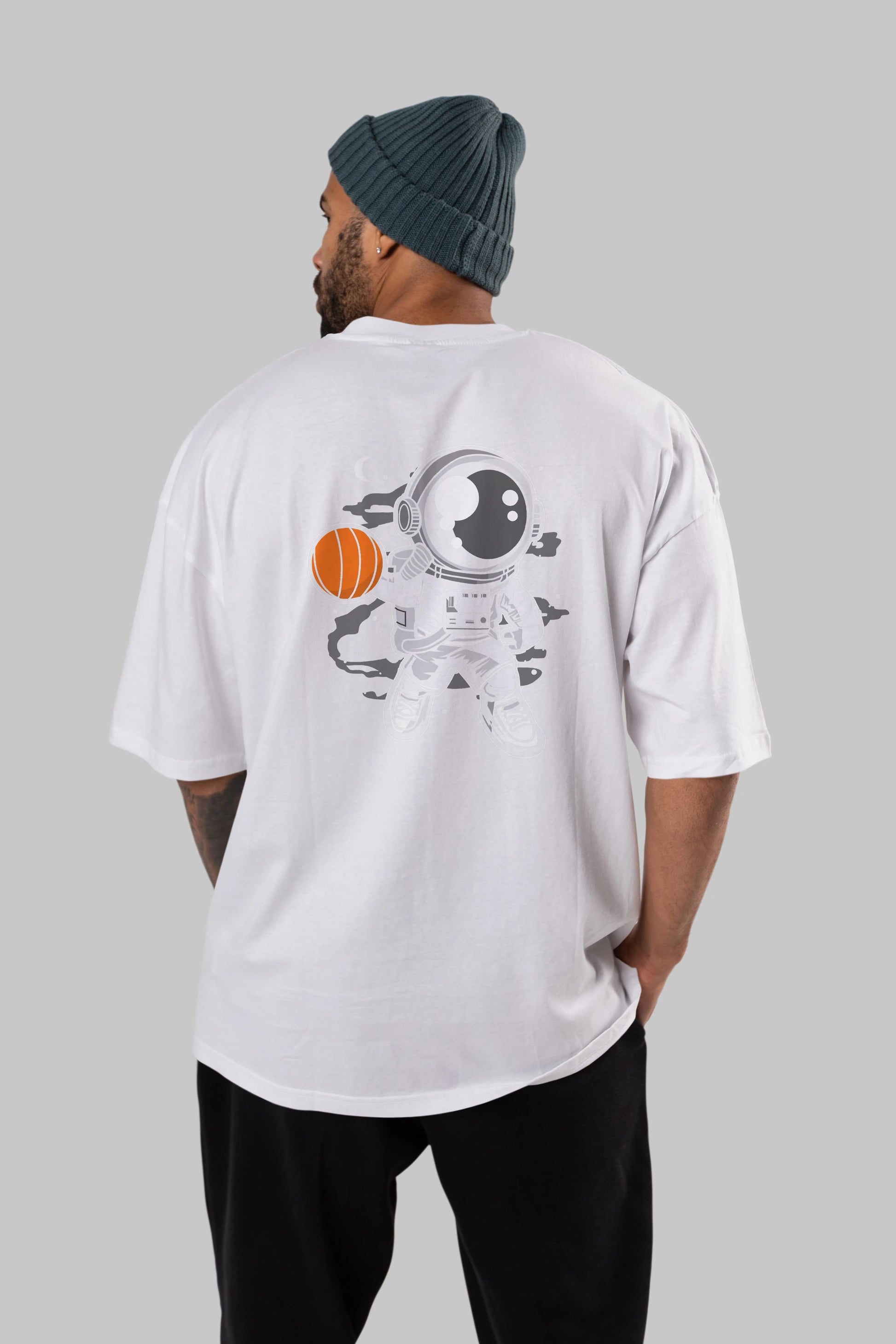 Astronaut Basketball Arka Baskılı Oversize t-shirt Erkek Kadın Unisex