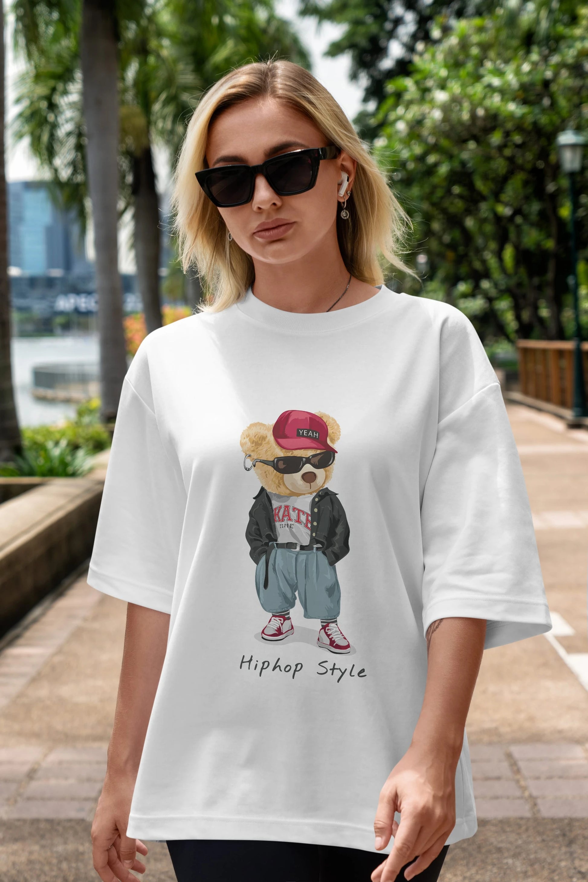 Teddy Bear Hiphop Style Ön Baskılı Oversize t-shirt Erkek Kadın Unisex %100 Pamuk