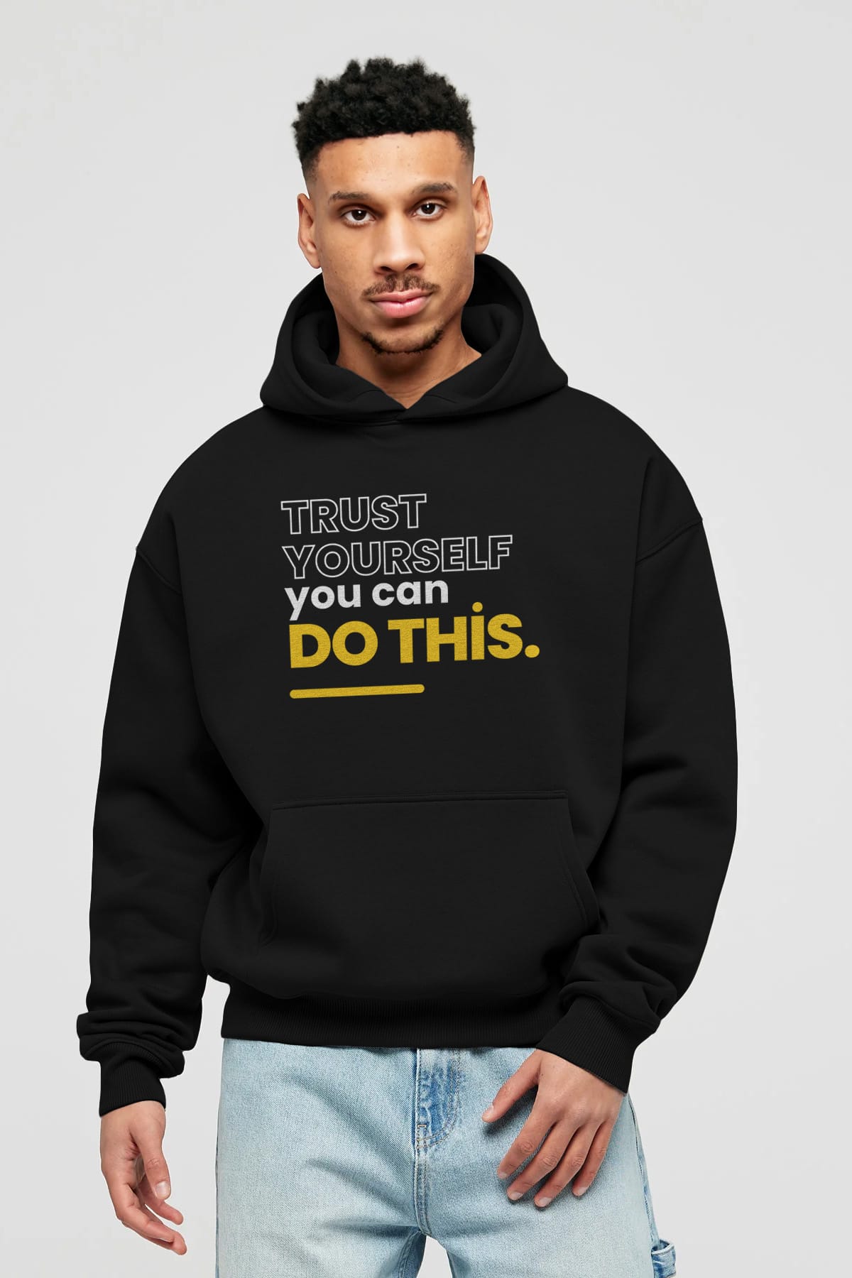 Trust Yourself Yazılı Ön Baskılı Oversize Hoodie Kapüşonlu Sweatshirt Erkek Kadın Unisex